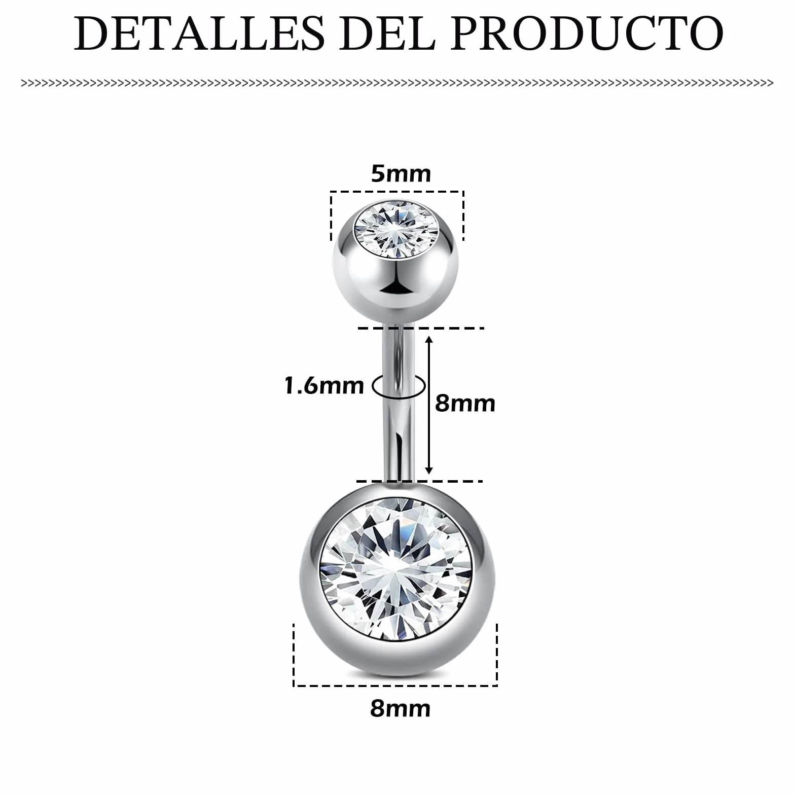 AceFun Piercing ombligo Titanio oro plata 6mm-14mm Acero quirurgico 14G Barbell G23