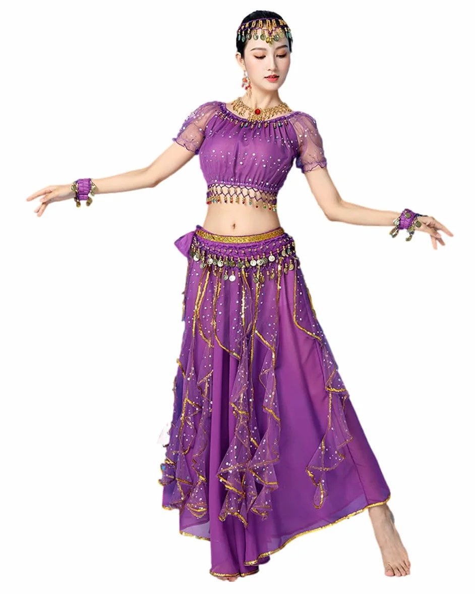 Bollywood Indian Arabian Lace Ribbon Belly Dance 3-Piece Dress Costume