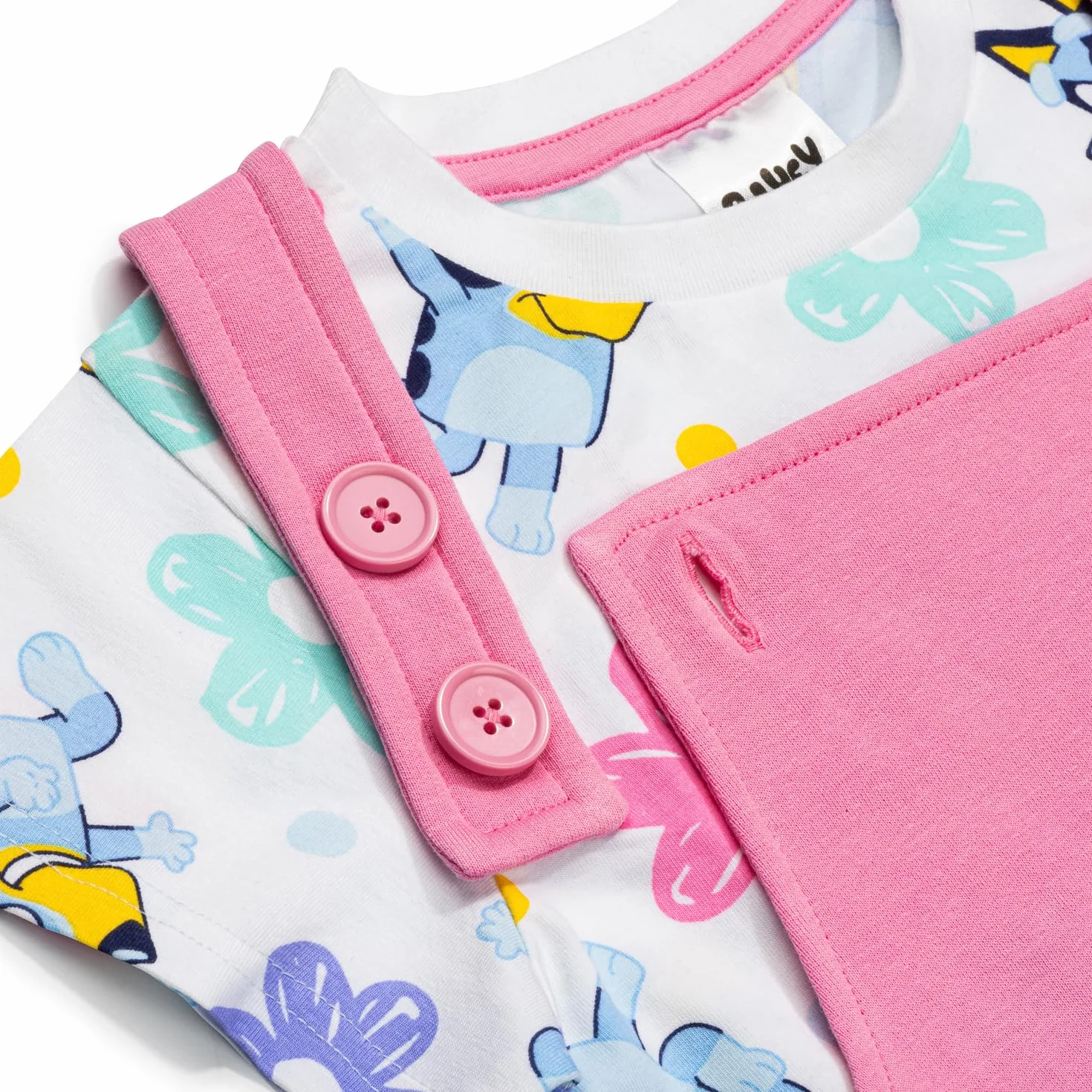 Bluey Conjunto de vestido y camiseta para niñas Rosa con bolsillos Algodón suave