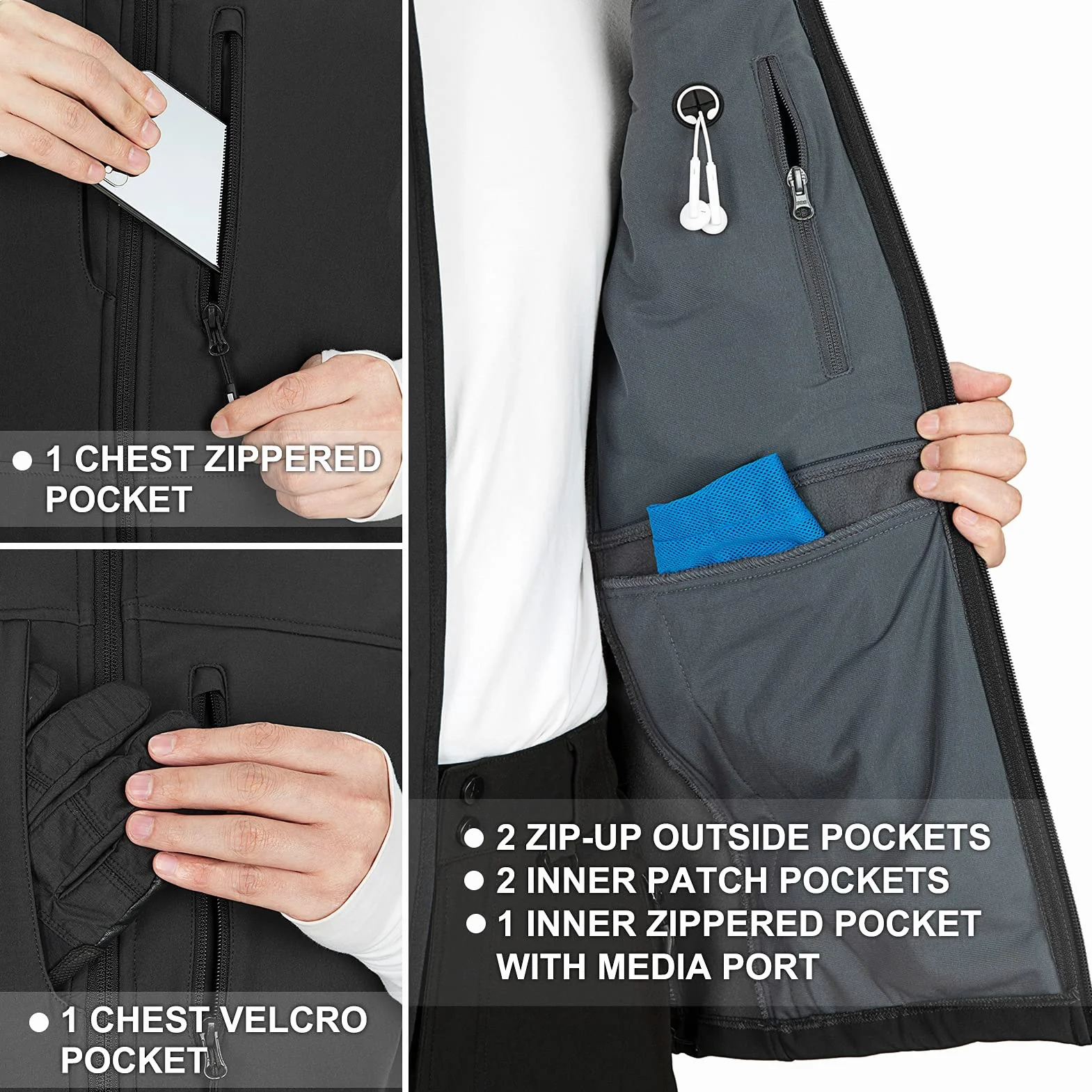 Chaqueta de chaleco softshell para hombre impermeable a prueba de viento 33,000ft