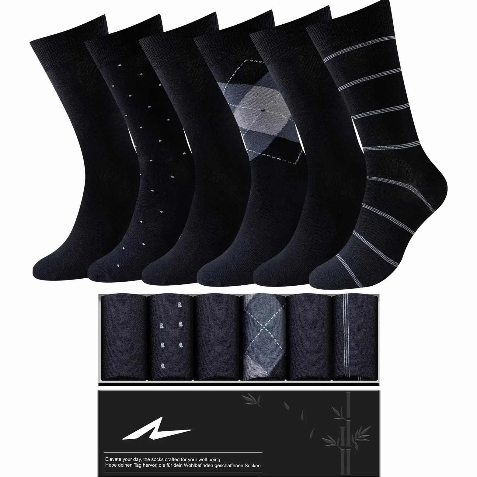 Calcetines de Bambú Transpirables para Hombre y Mujer 6 Pares, Calcetines de Negocios con Caja de Regalo