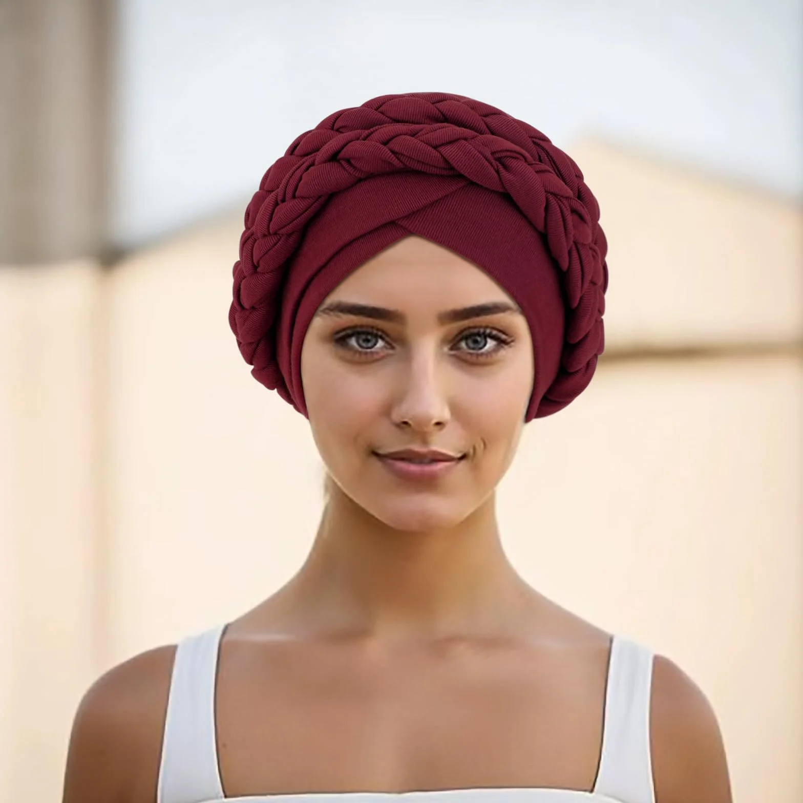 DRESHOW Turbante Africano Doble Preatado Trenzado Envoltura de Cabeza Sombrero Moda Gorro Quimio