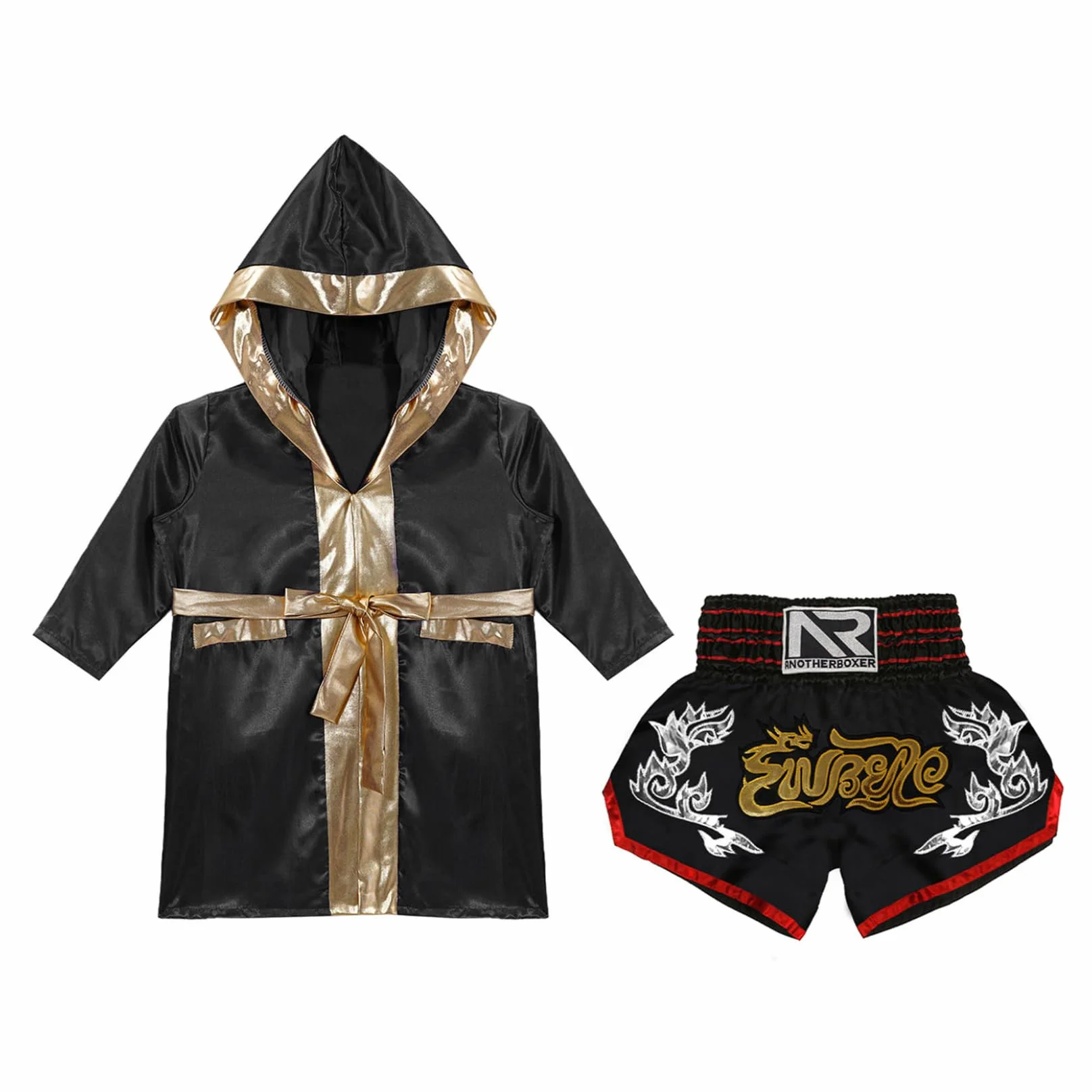 Runhomal Conjunto de pantalones cortos de boxeo para niño bata entrenamiento boxing MMA Muay Thai 9-10 Años