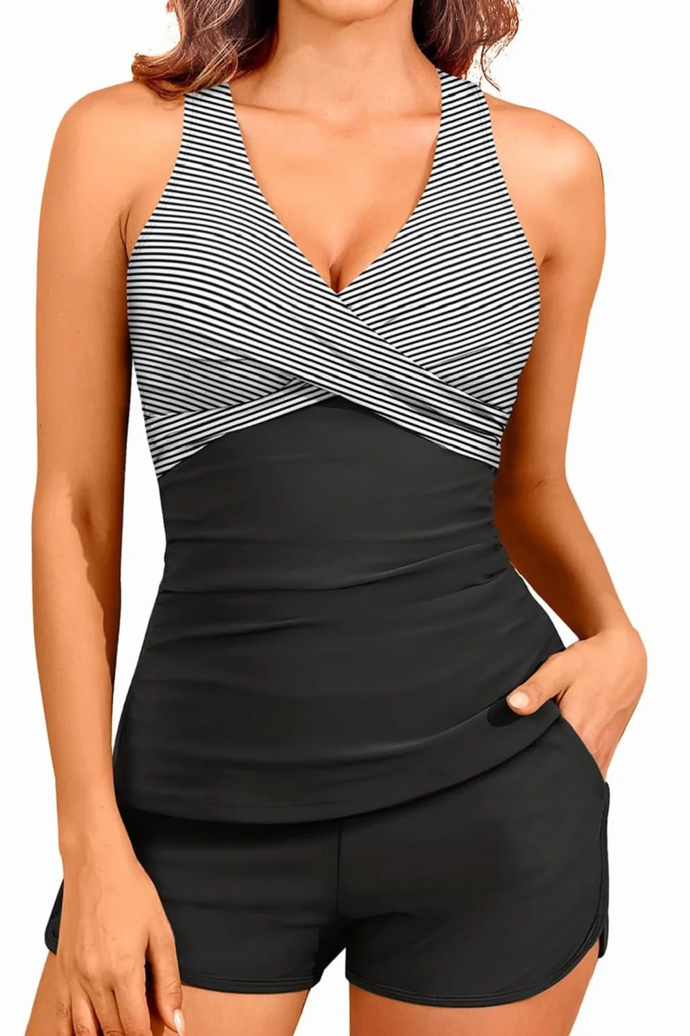 CheChury Tankini Mujer Cintura Alta 2 Piezas Reductor Vientre Plano Bañador Push Up Cuello V