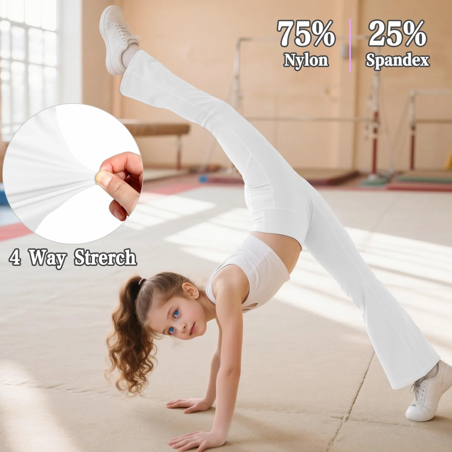 JinBei Leggings Niñas Pantalones Acampanados Cintura Alta Mallas Deportiva Elástica con Bolsillos, 7-15 Años