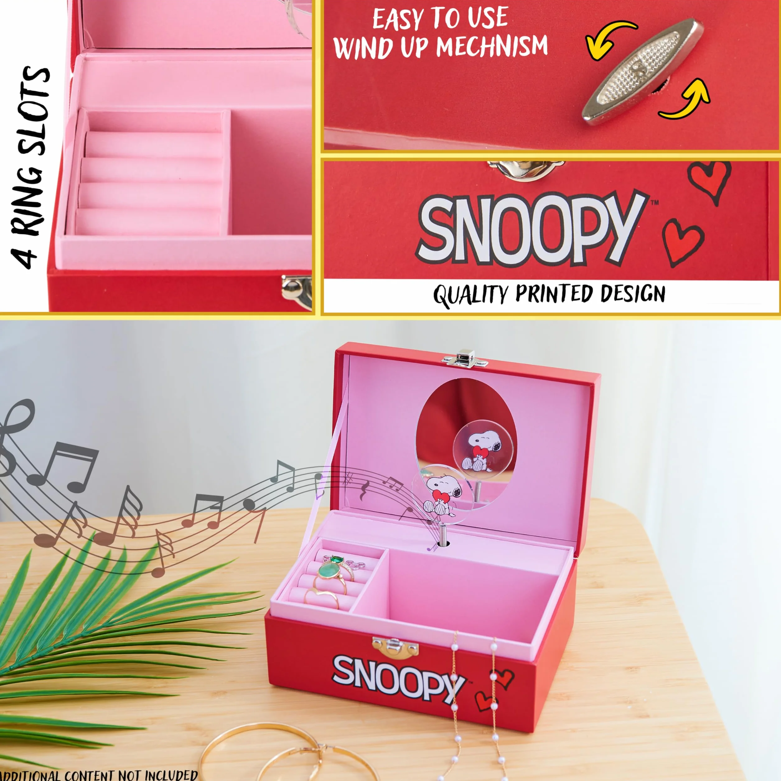 Peanuts Snoopy Caja de Joyería Musical para Niñas