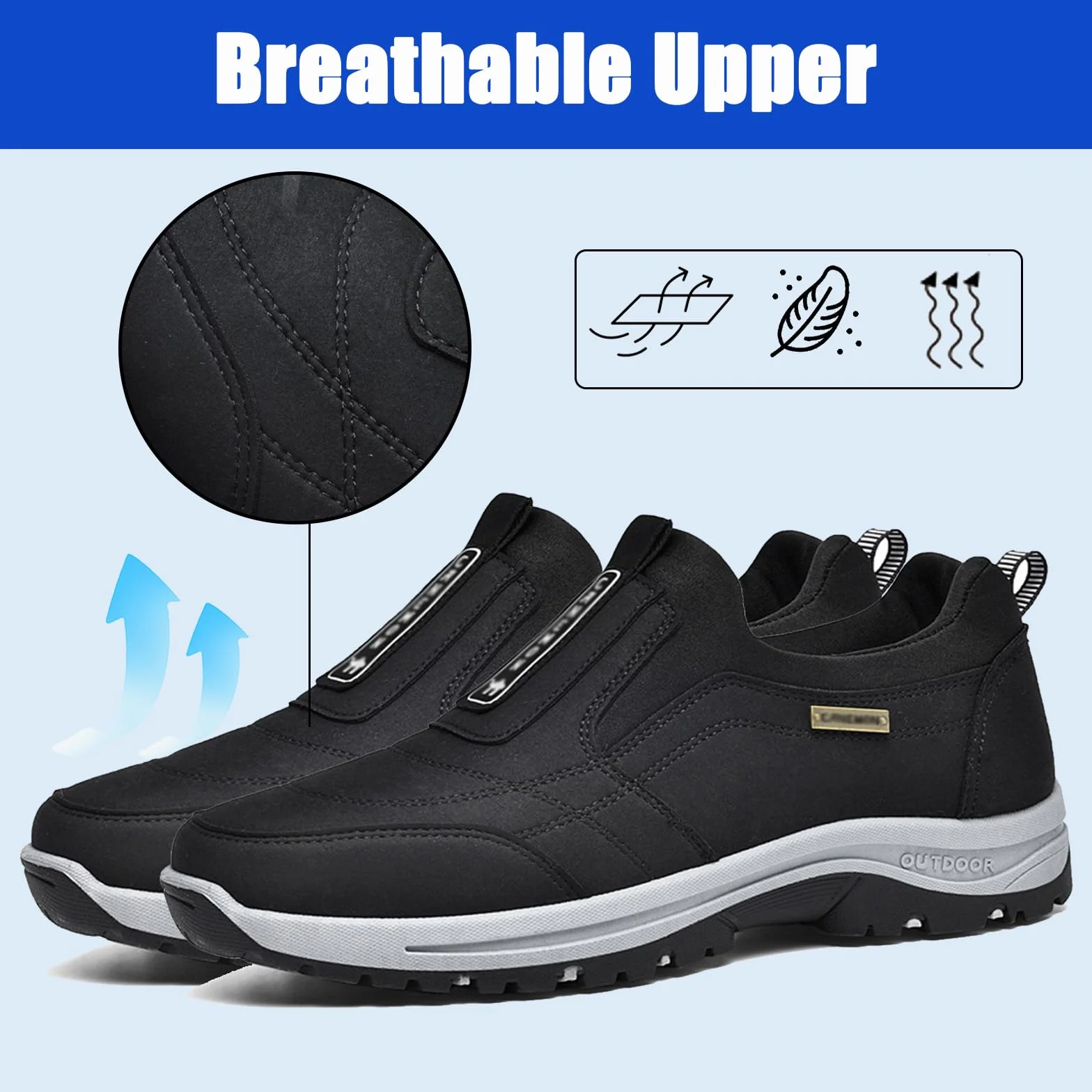 Zapatillas Deportivas Hombre Impermeables Trekking Antideslizantes Ortopédicos Negro 42EU