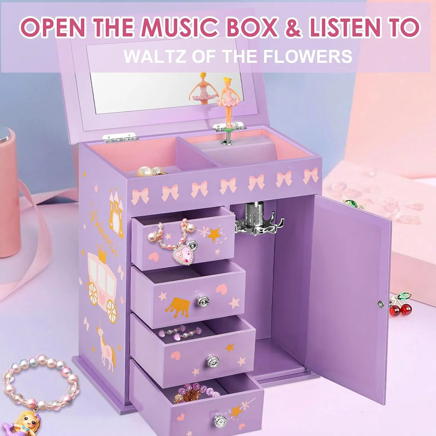 Caja de Joyas para Niñas con Música de Princesa y Sirena, Regalo de Cumpleaños 3-12 Años