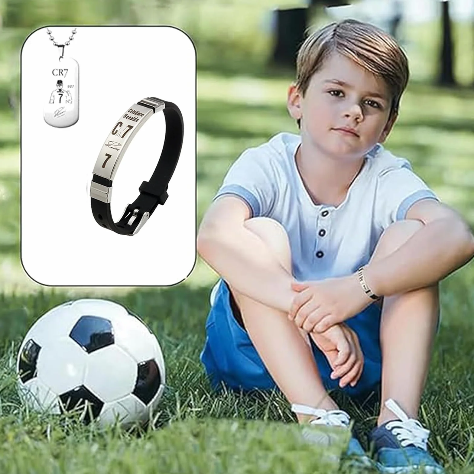 Cadena y Pulsera de Fútbol para Niños - Número 7 - Collar Deportivo
