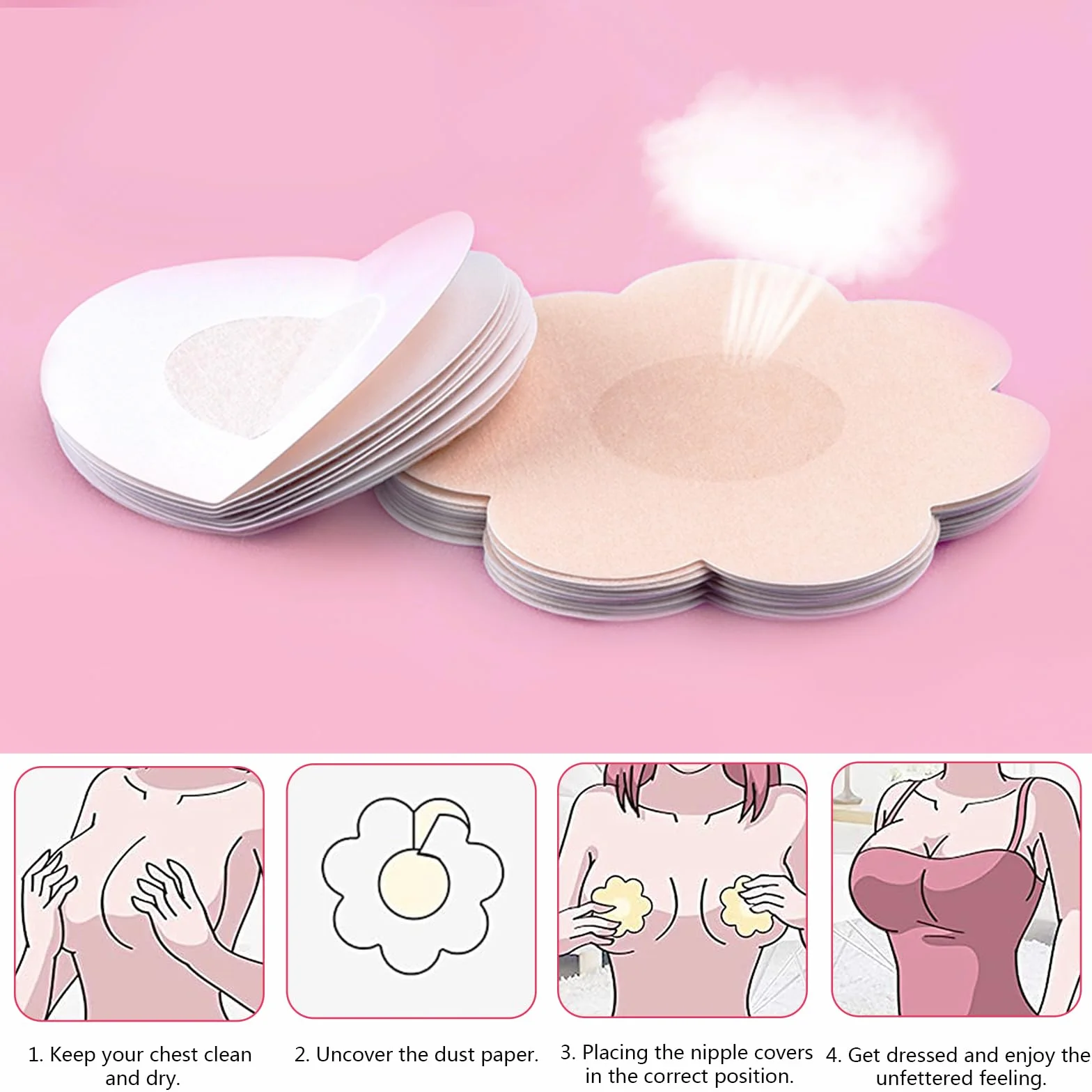 Cubre Pezones Desechables Mujer Transpirable Invisible Adhesivo Forma de Flor Ultrafinas Autoadhesivas Impermeables