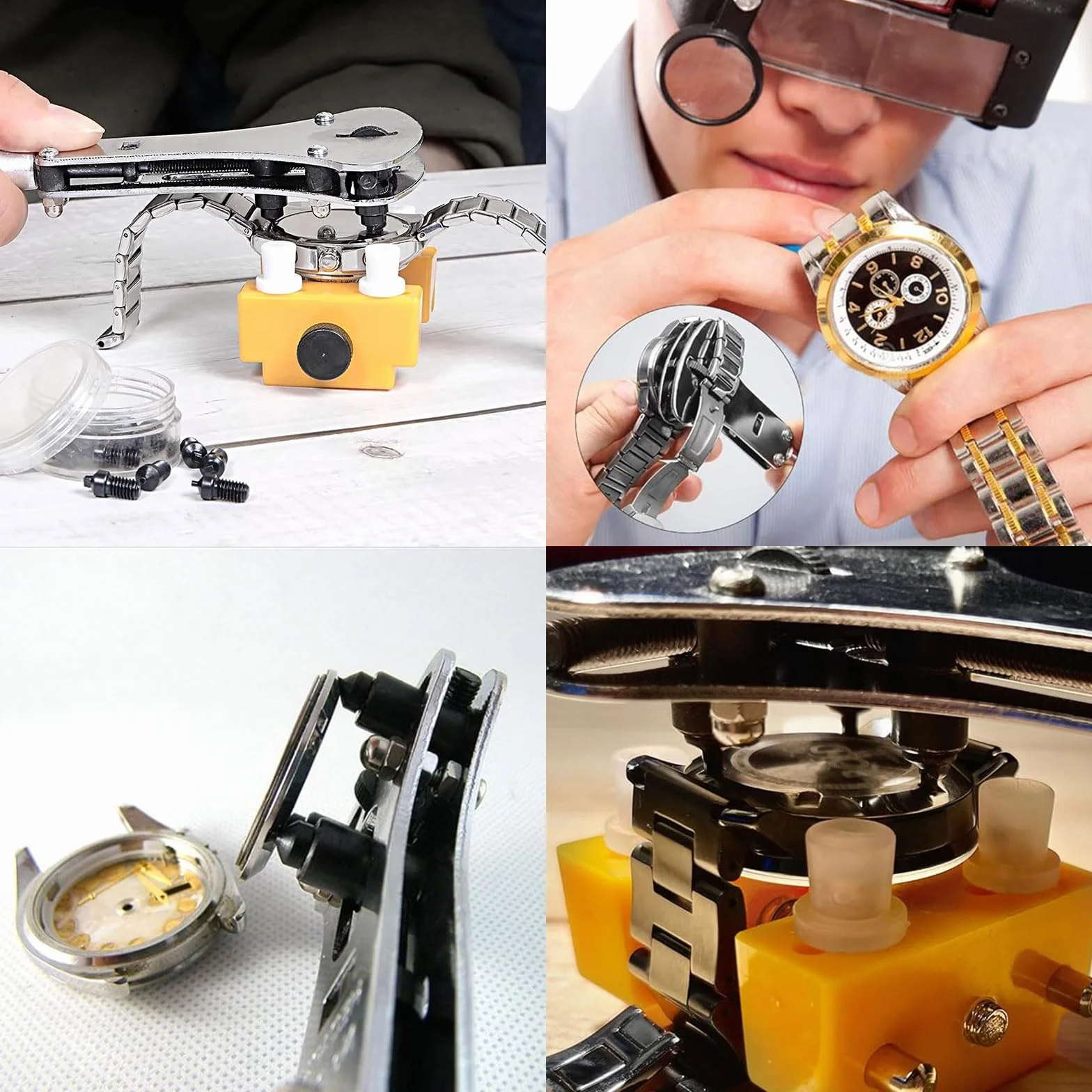 Llave de Apertura de Reloj, Abridor de Relojes de Tres Mordazas, Accesorio para Reparación de Relojes (Plata)