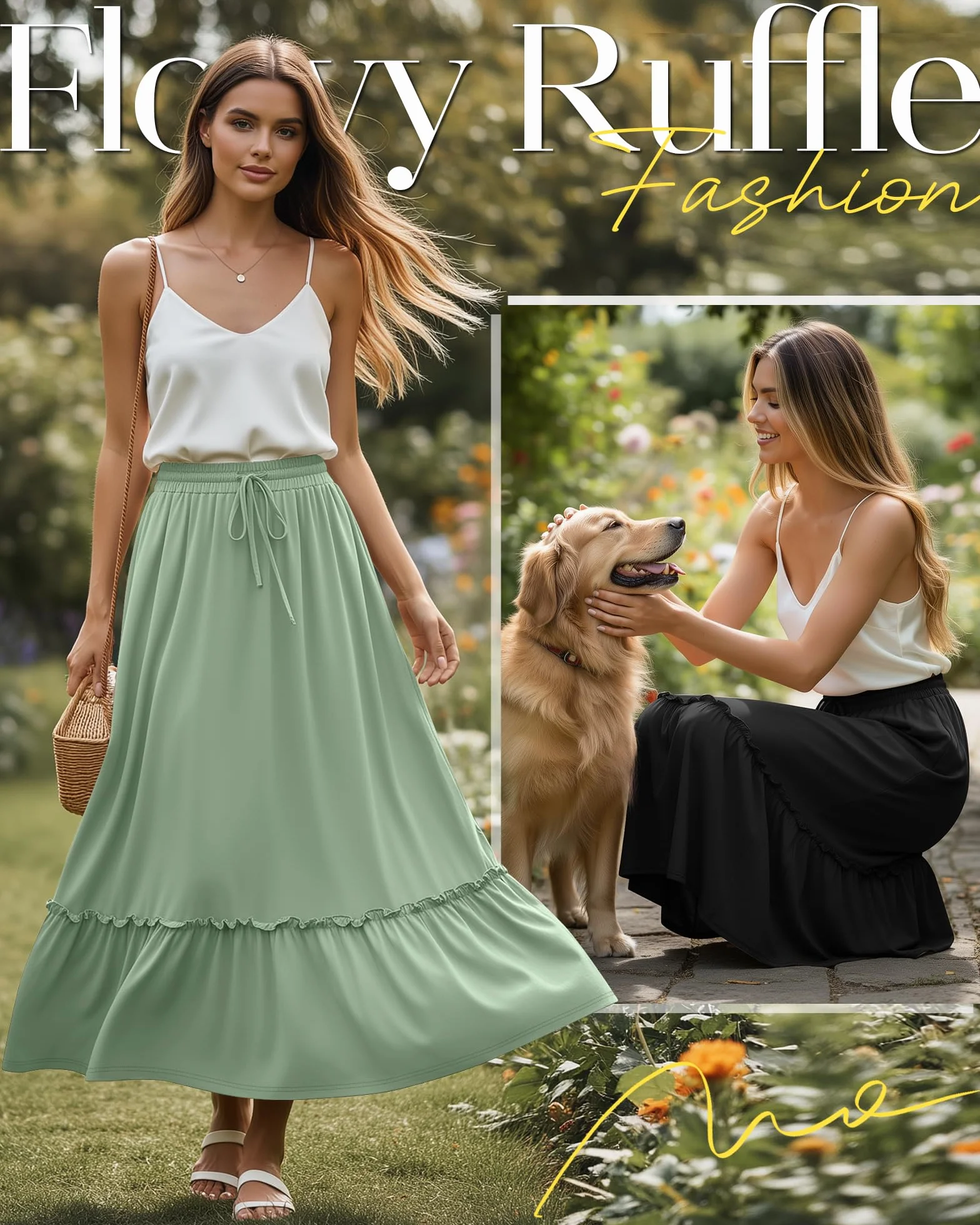 Pack de 3 Faldas Maxi Boho para Mujer, Falda Larga de Capas con Volantes, Cintura Alta