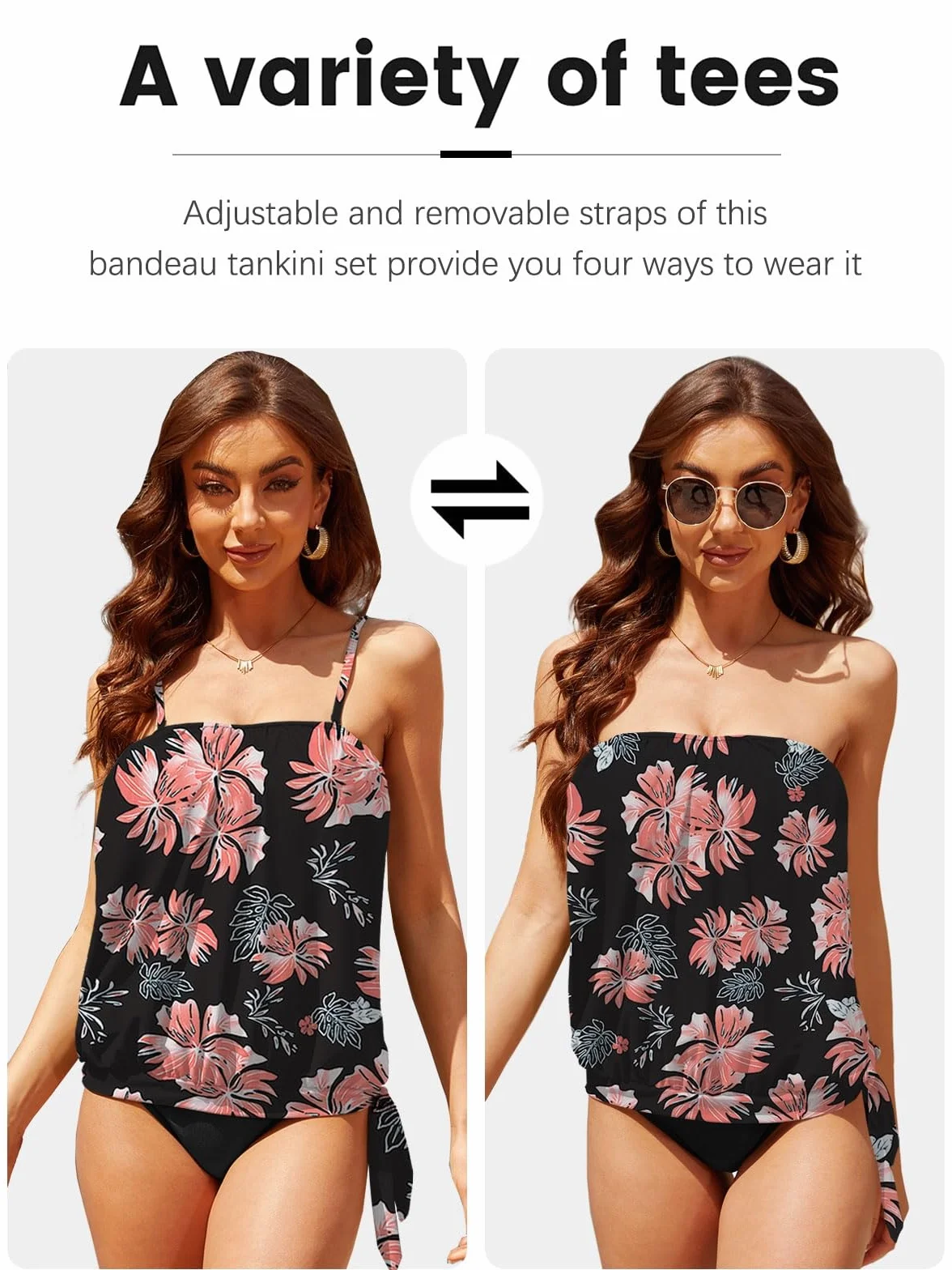 Yutdeng Tankini Dos Piezas para Mujer Push Up Bandeau Relleno Top Tirantes Ajustables Traje de Baño Vientre Plano