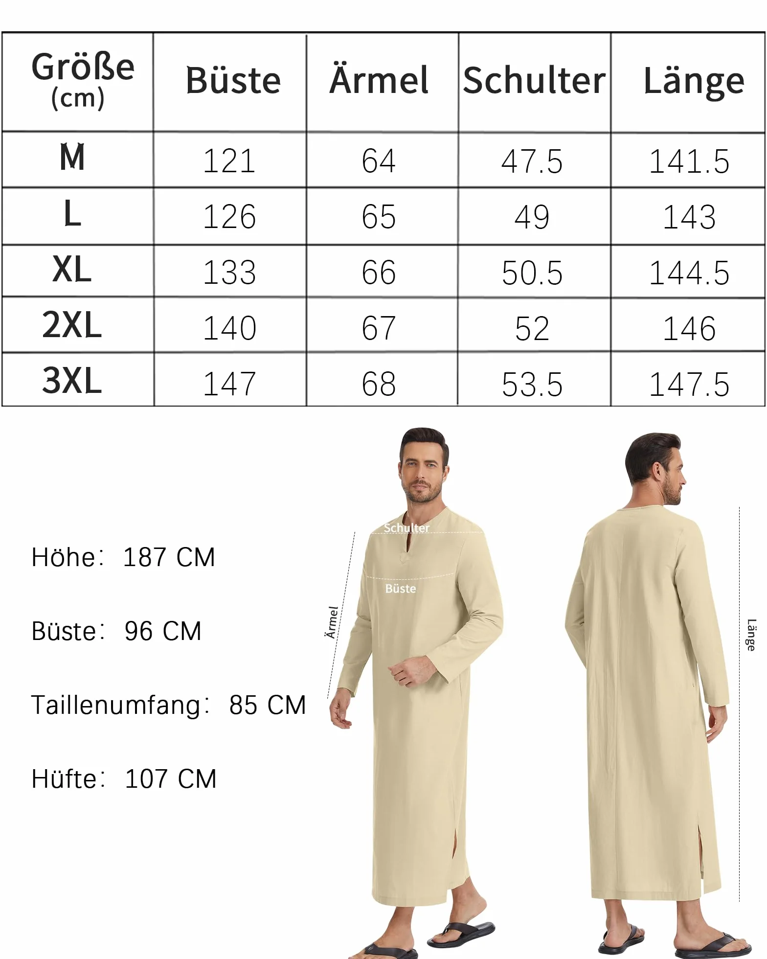 LVCBL Caftán de manga larga para hombre con bolsillos, ajuste universal, M-3XL