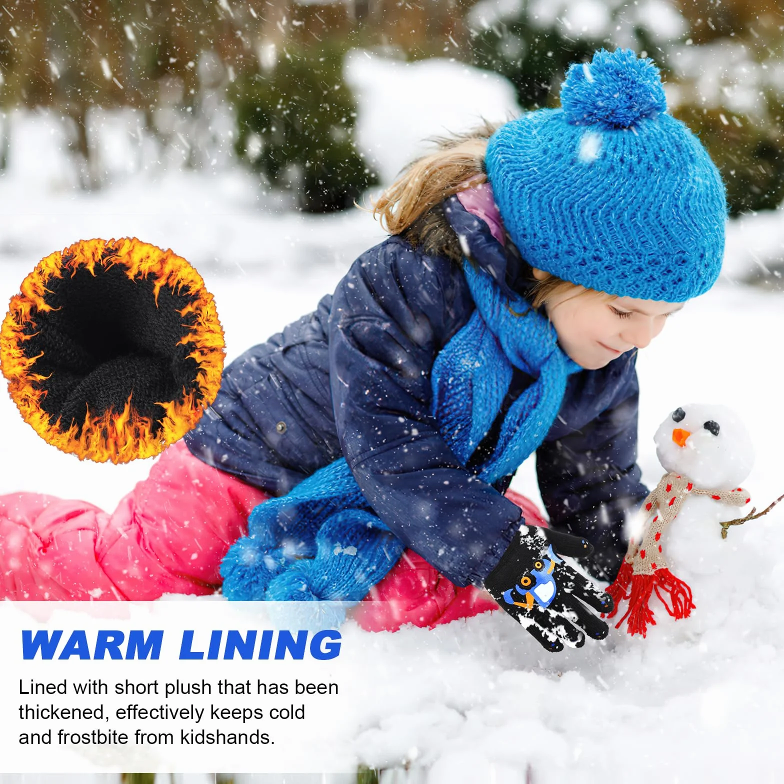 QKURT Guantes Mágicos Infantiles de Invierno Térmicos Dedos Completos para Niños Dinosaurios Excavadoras