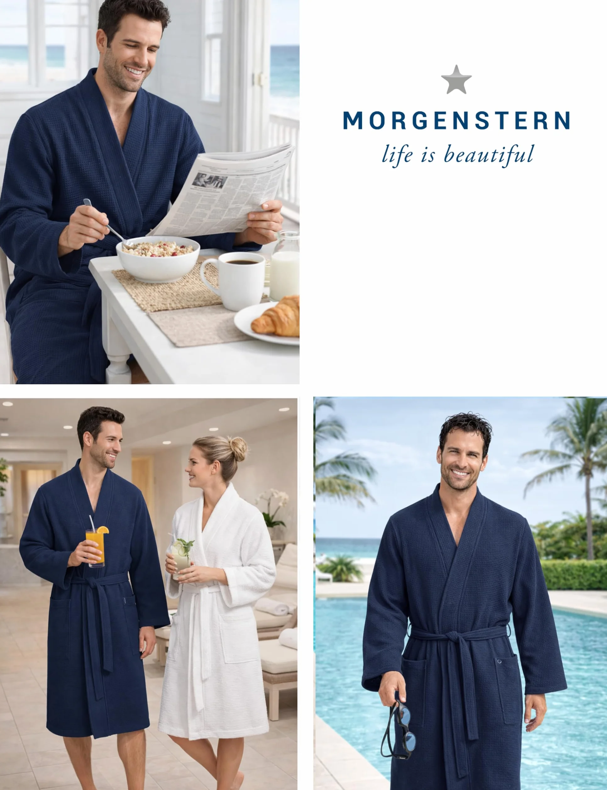 Morgenstern Albornoz Hombre Nido De Abeja Ligero 100% Algodon