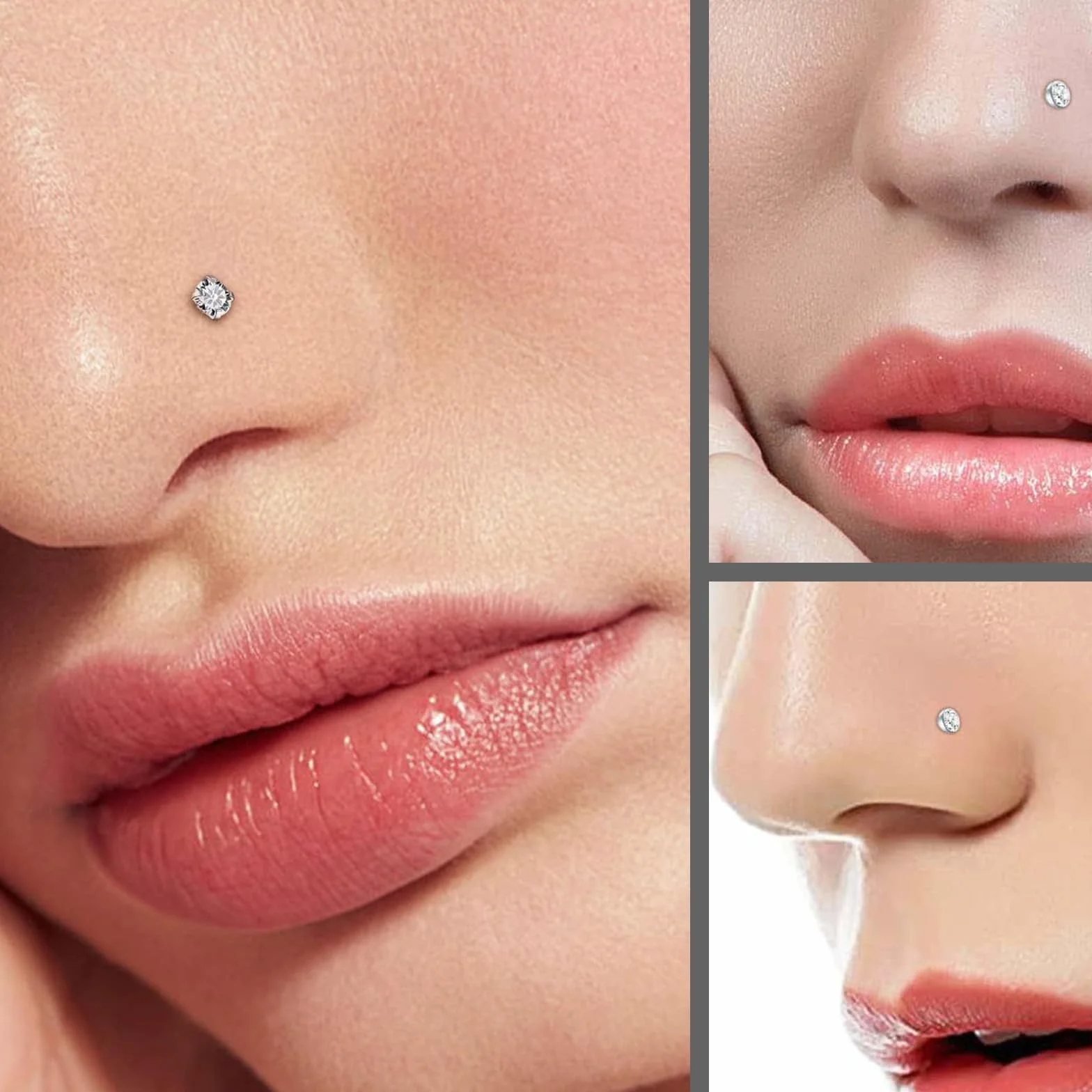 Piercing nariz plata 20G acero quirúrgico delgada barra de cristal Kit Regalo Mujeres Hombres Niñas