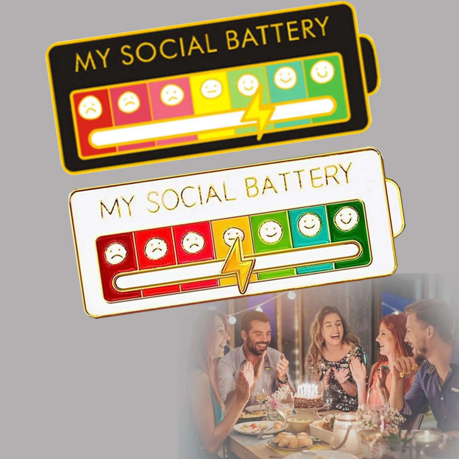 Social Battery Pin 2 Piezas Broche Estado de Ánimo Social 7 Días Agujas Humor Interactivas Pines Esmalte