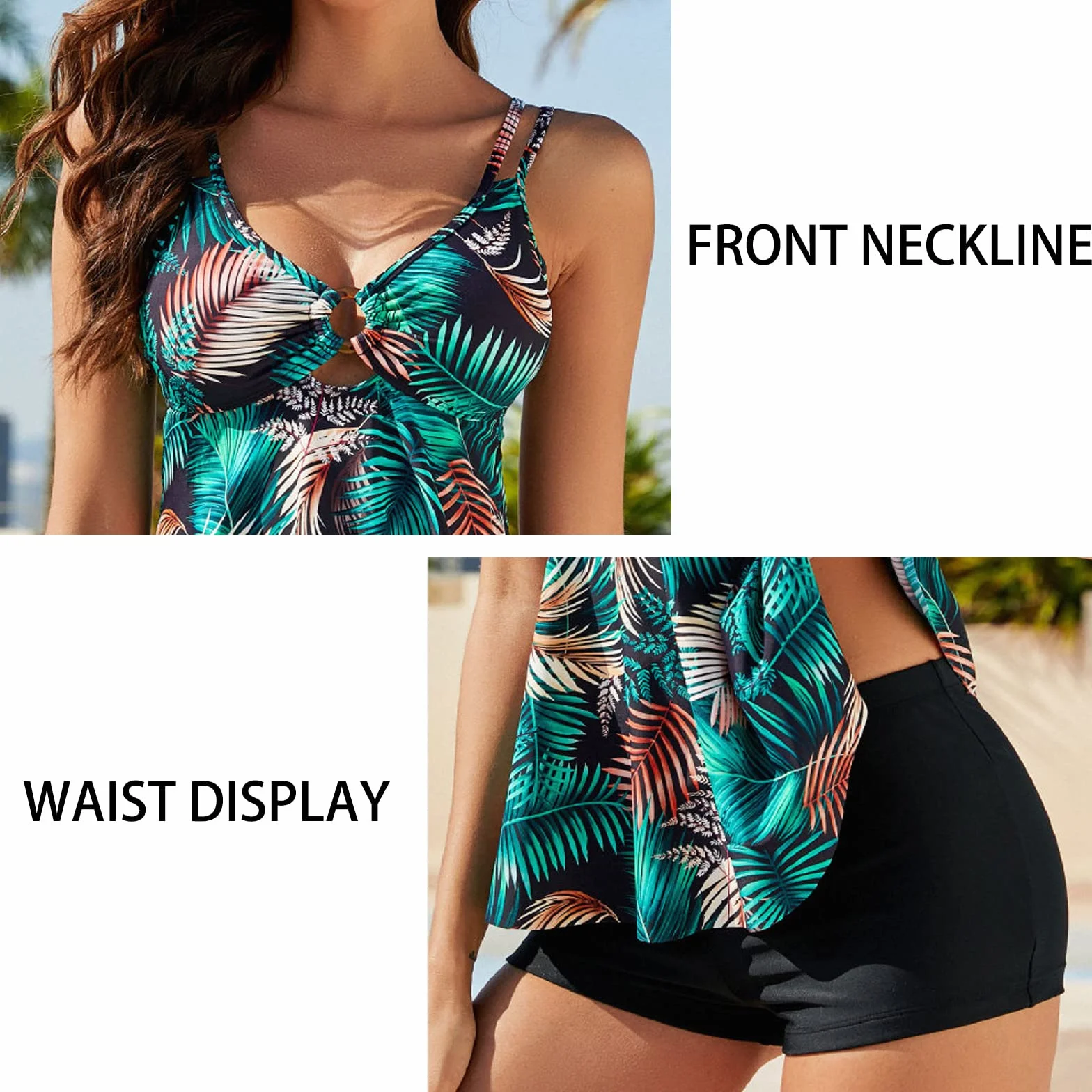 Genfien Tankinis Traje de Baño Mujer Push Up Bañador 2 Piezas con Tirantes Ajustable Estampado Floral