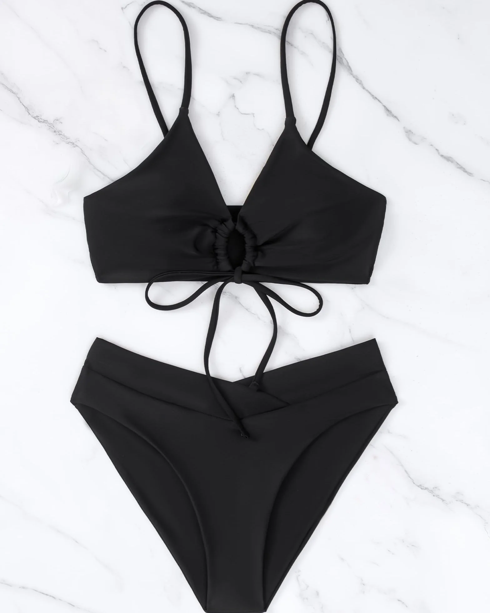 Bikini Mujer Conjunto Bañador Sexy Cuello En V Push-up Traje De Baño 2 Piezas Cruzado Cintura Biquinis sin Aros Moda Verano Bikinis con Relleno para Piscina y la Playa