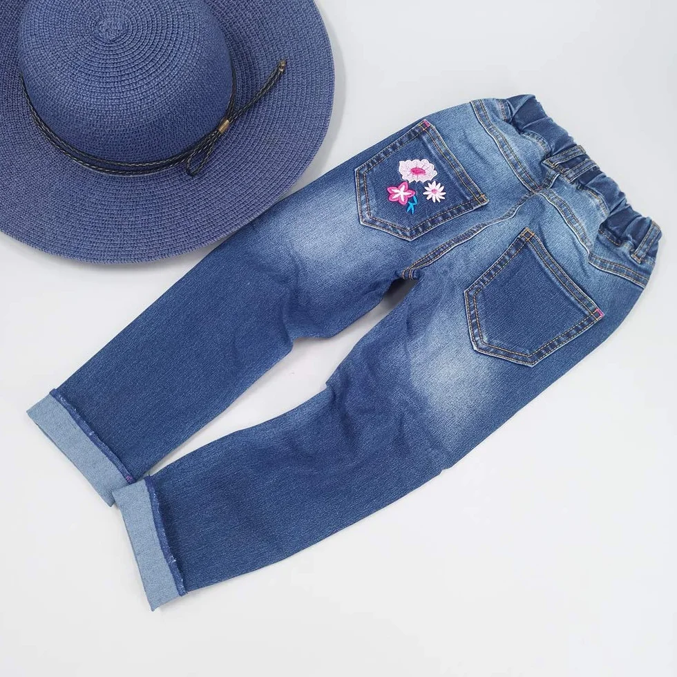 KIDSCOOL SPACE Vaqueros Bordados Niña, Pantalones de Mezclilla con Cintura Elástica