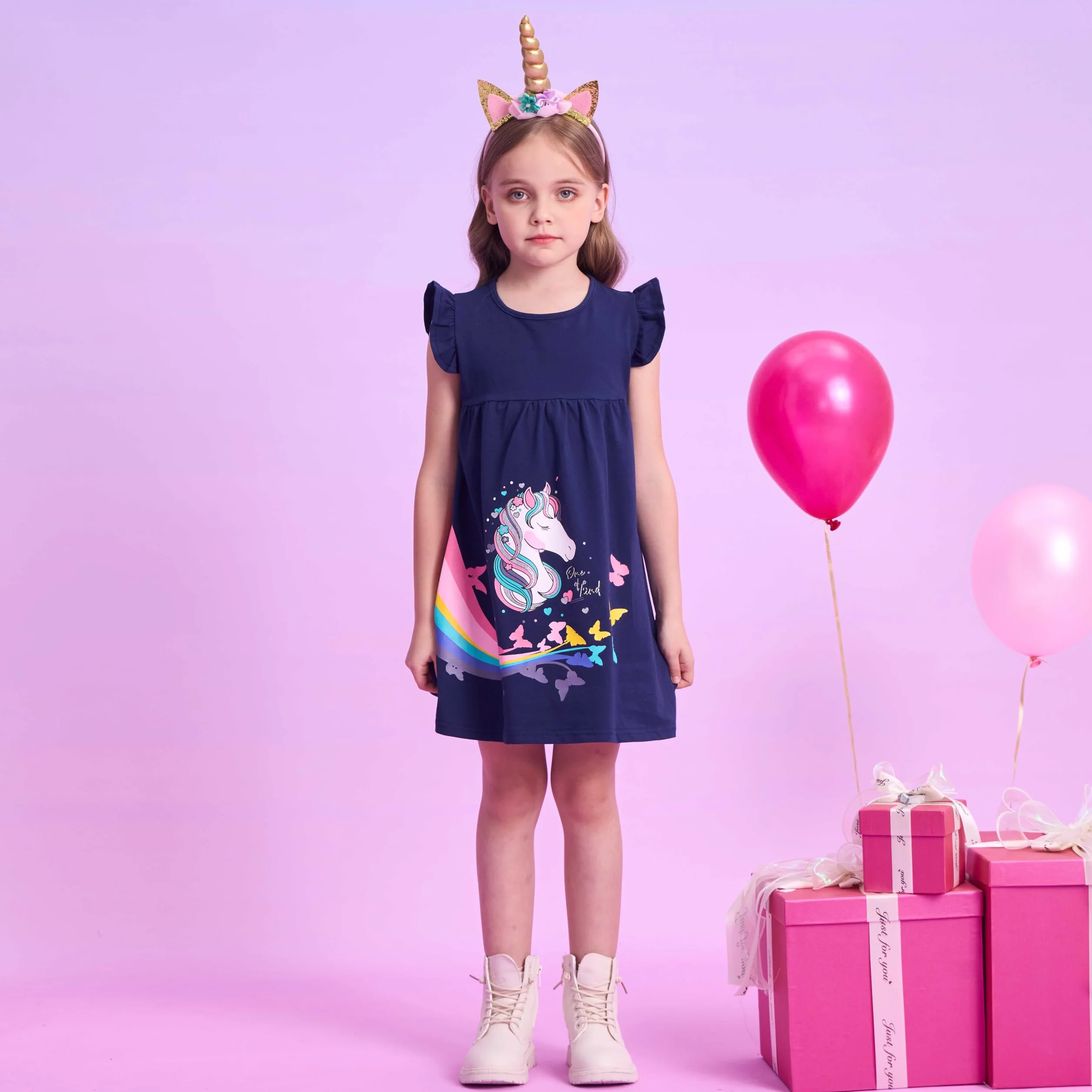 VIKITA Vestido Manga Larga Algodón Princesa Niñas 2-8 años
