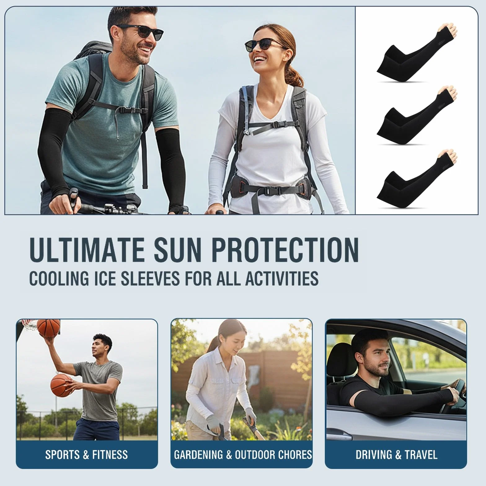 Manguitos Running Unisex Voleibol Mangas Brazos Protección UV Ciclismo Compresión Elástica Transpirable Negro