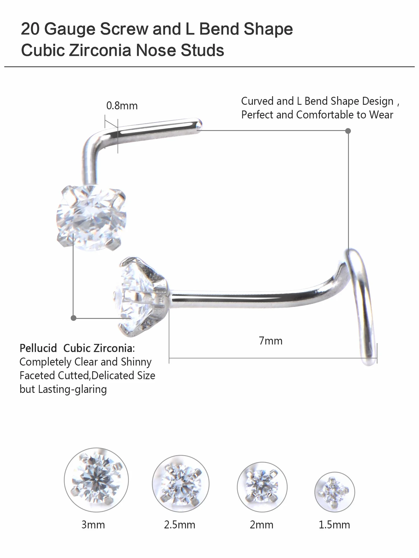 Mudder Anillos de Nariz Curvas Piercing Joyería para el Cuerpo 8 Piezas Acero Inoxidable Circón