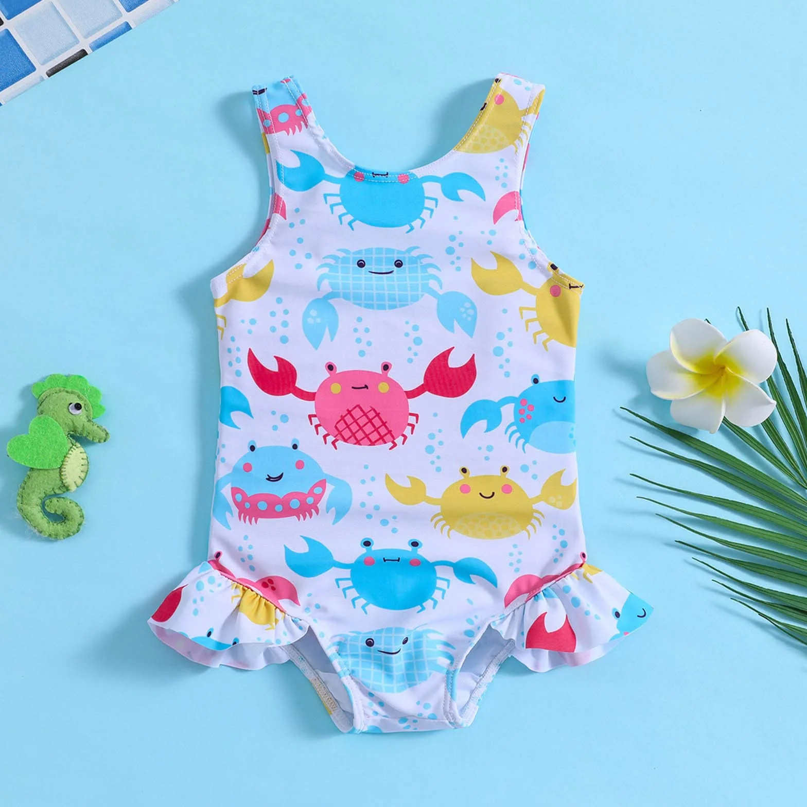 Traje de baño para mujer niña volantes dibujos animados 1 pieza bikini playa