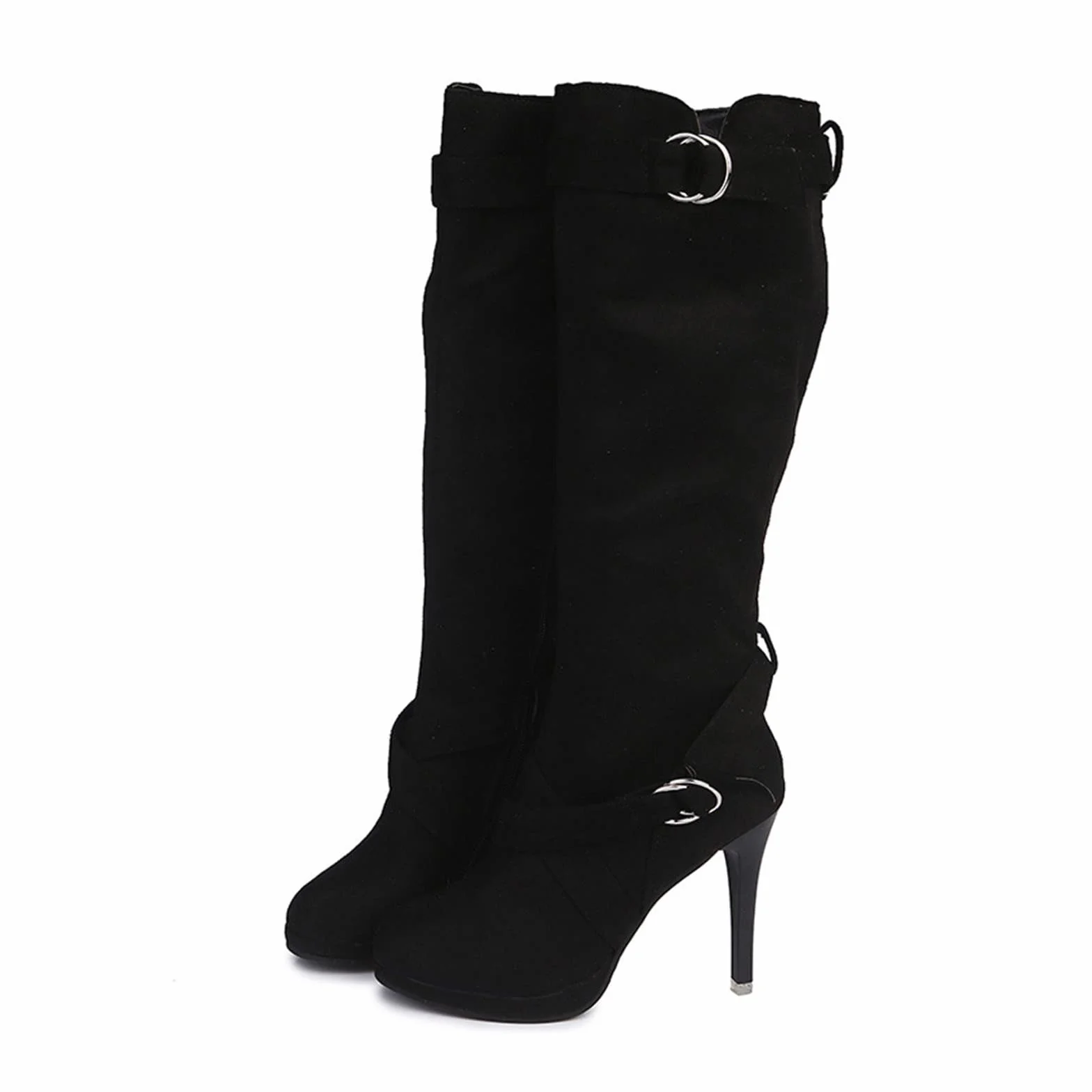 Botas de tacón alto para mujer invierno largo cremallera lateral elegantes