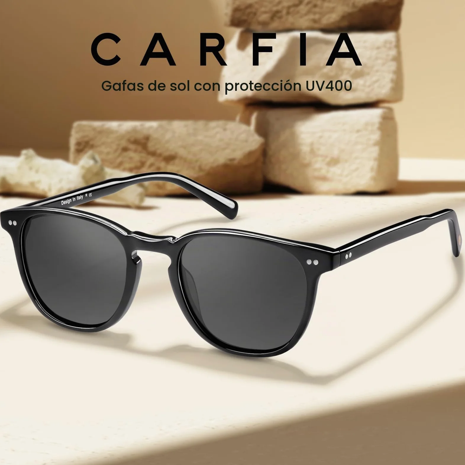 CARFIA Retro Square Gafas de sol Hombre Polarizadas 100% de Protección UV para la Conducción de Viajes