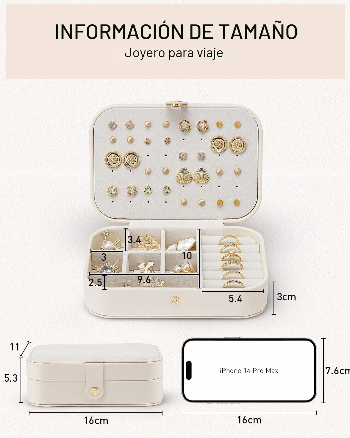 VLANDO Joyero de viaje pequeño, organizador de joyas para pendientes, estuche de viaje para mujeres