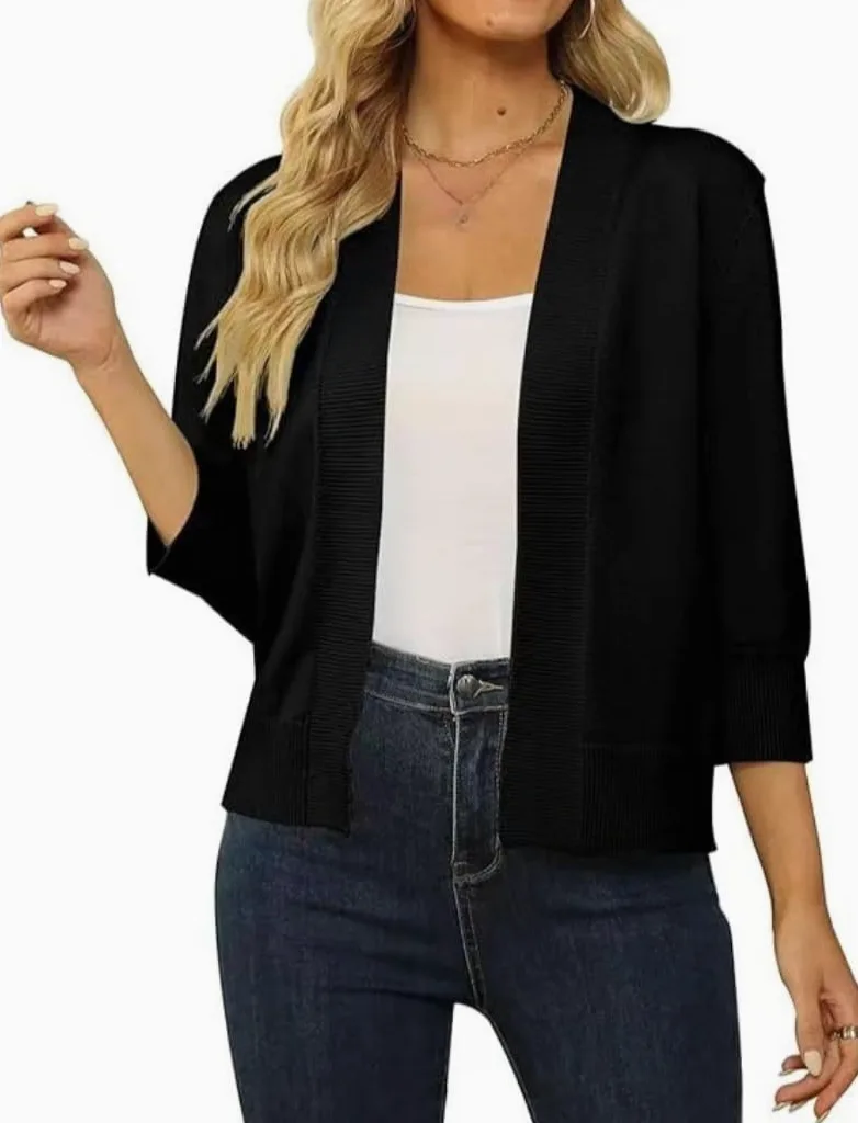 Cardigan Mujer Gant,Cárdigan de Punto con Cuello En V para Mujer Chaqueta Ligera Y Corta con Abertura Frontal Suéter de Manga 3/4 Elegante Prenda para Cubrir Vestidos Ropa de Verano.