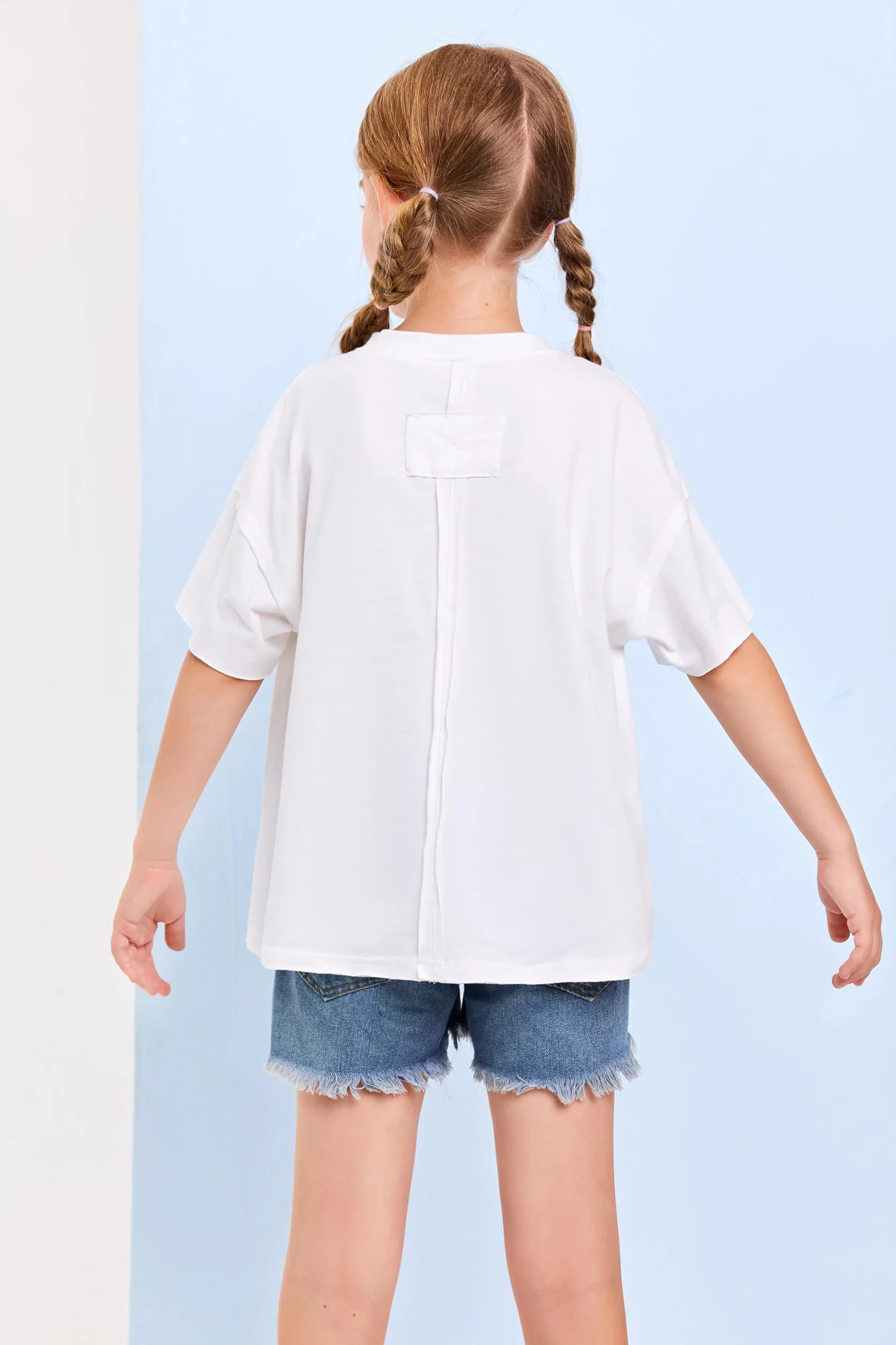 Haloumoning Camiseta de manga corta para niñas de algodón holgada cuello redondo
