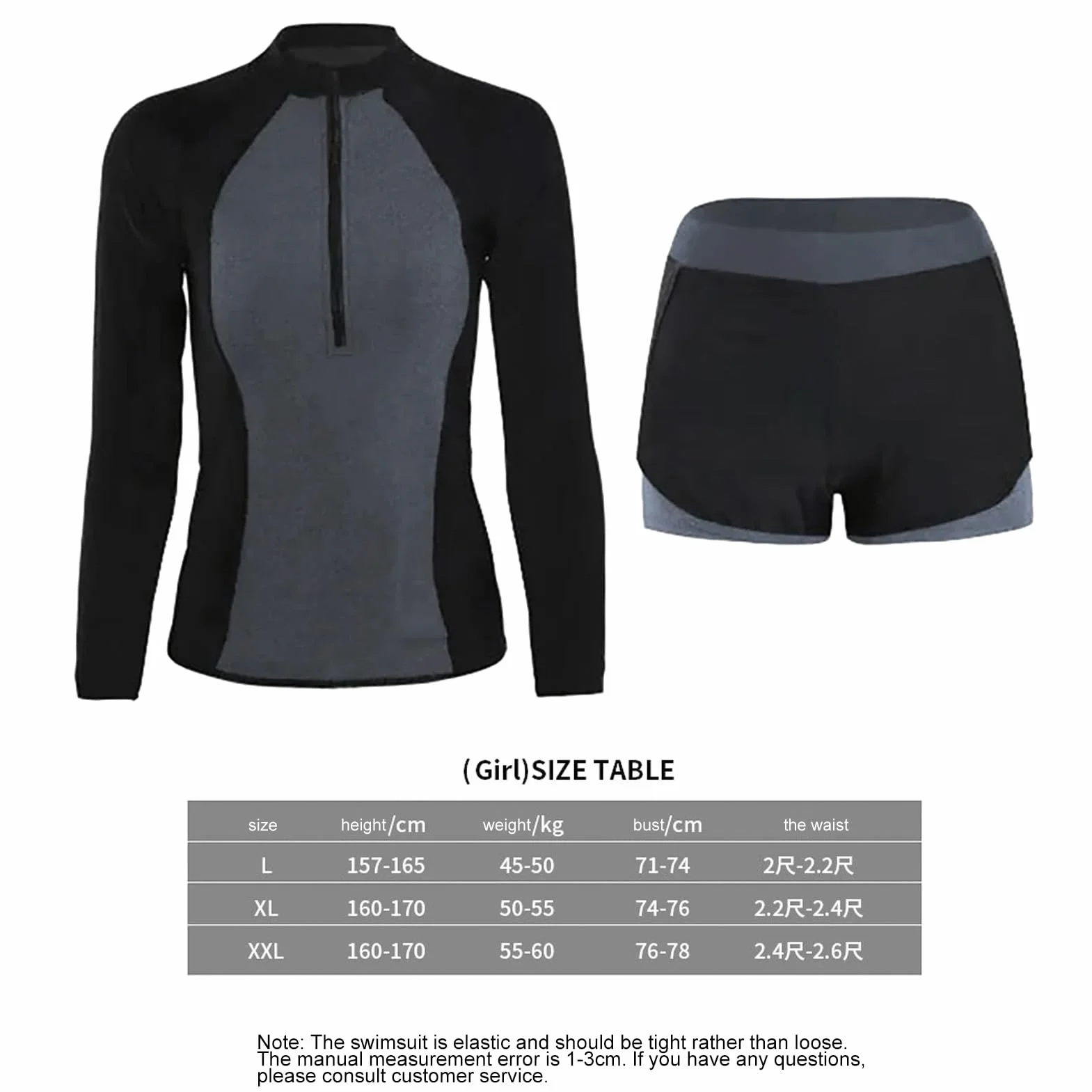 Traje de baño de dos piezas para mujer manga larga protección solar cuello redondo secado rápido deportivo