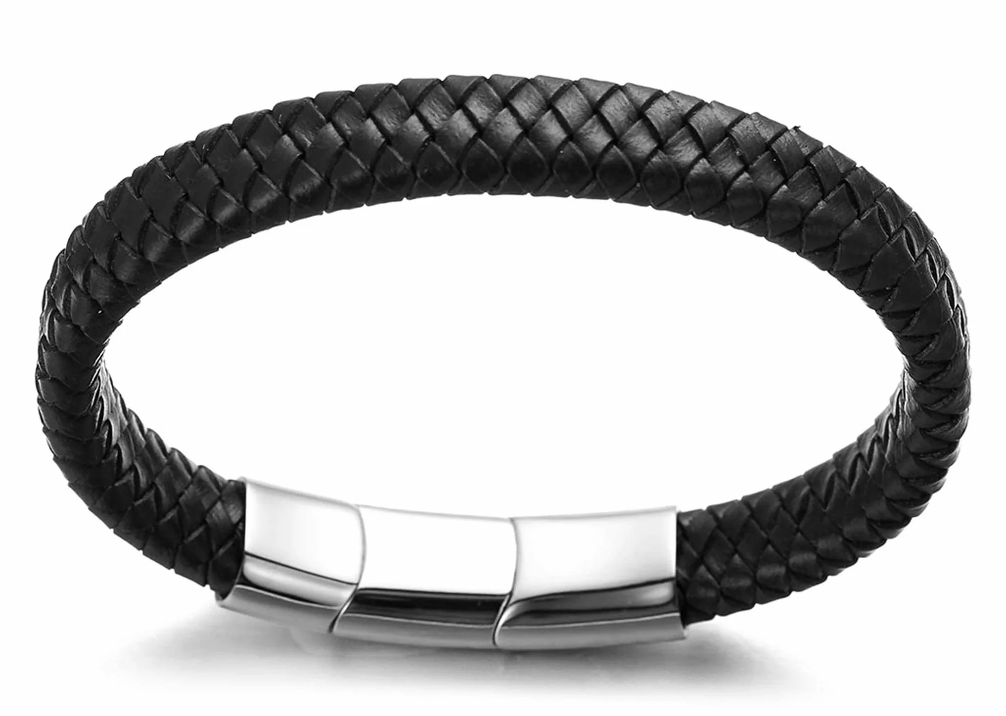 Solo Junior Pulsera de Cuero Marrón/Negro Clásico 6-15 Años Cierre Magnético Titanio Dorado/Plata/Negro 7"+0.7"(18+1.5cm) Caja de Regalo
