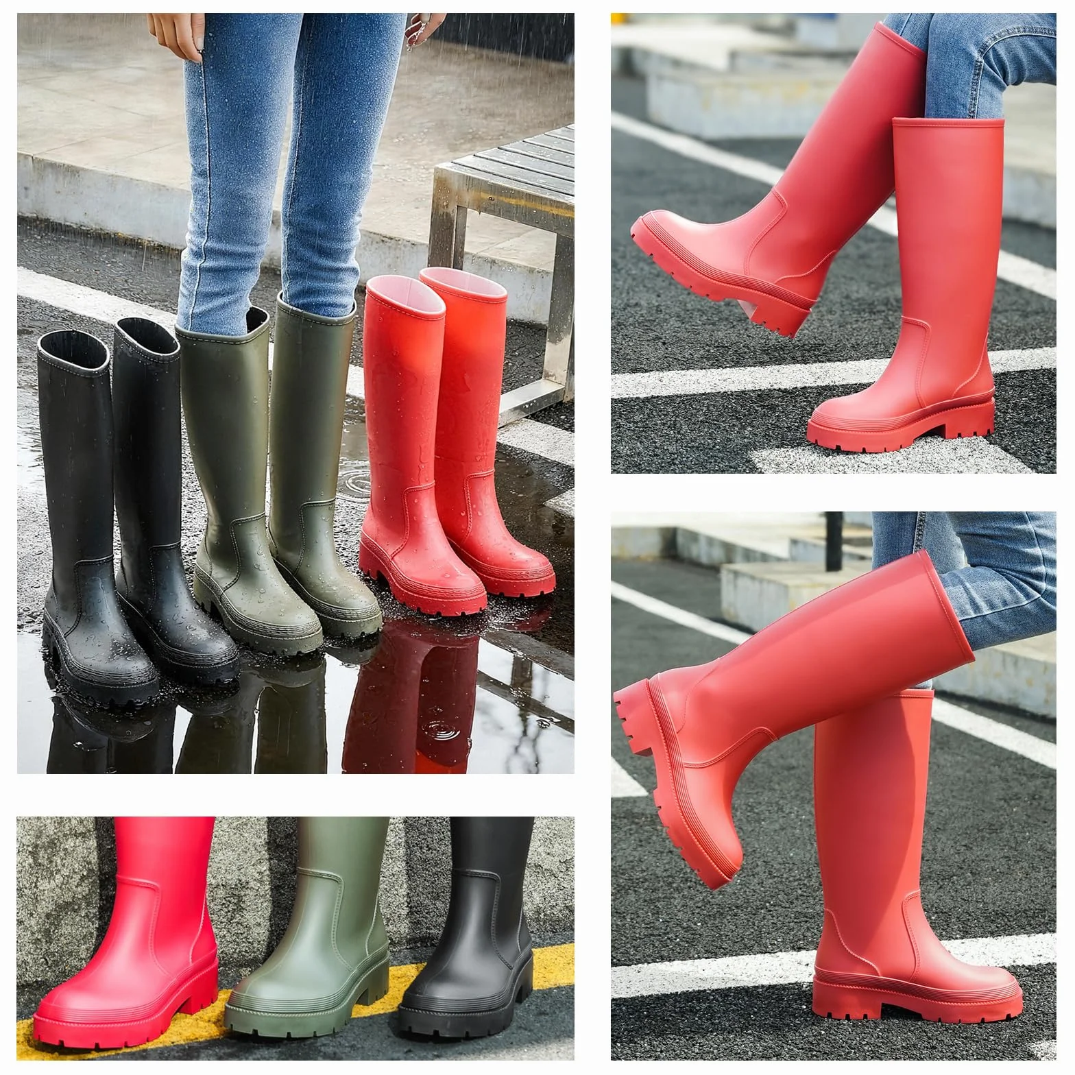 Lvptsh Botas de Agua Mujer Altas Caucho Impermeable Zapatos de Lluvia Wellington Antideslizante
