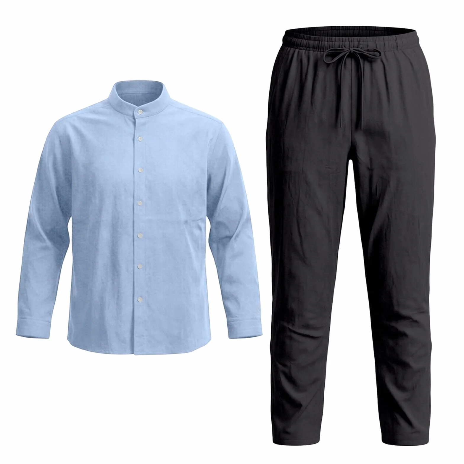 Traje de verano para hombre, camisa de lino manga larga con botón y pantalones cómodos para uso casual, playa