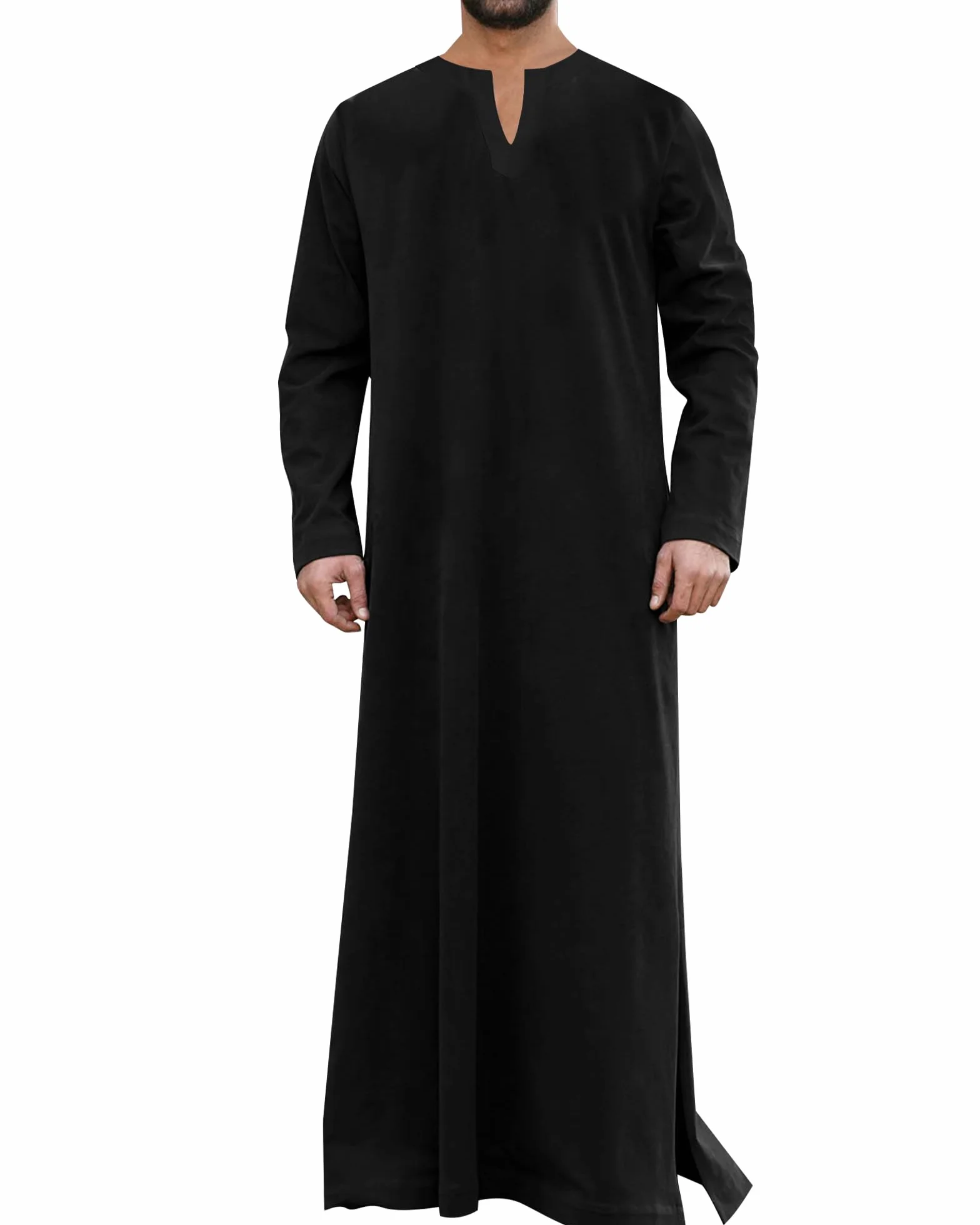 LVCBL Caftán de manga larga para hombre con bolsillos, ajuste universal, M-3XL