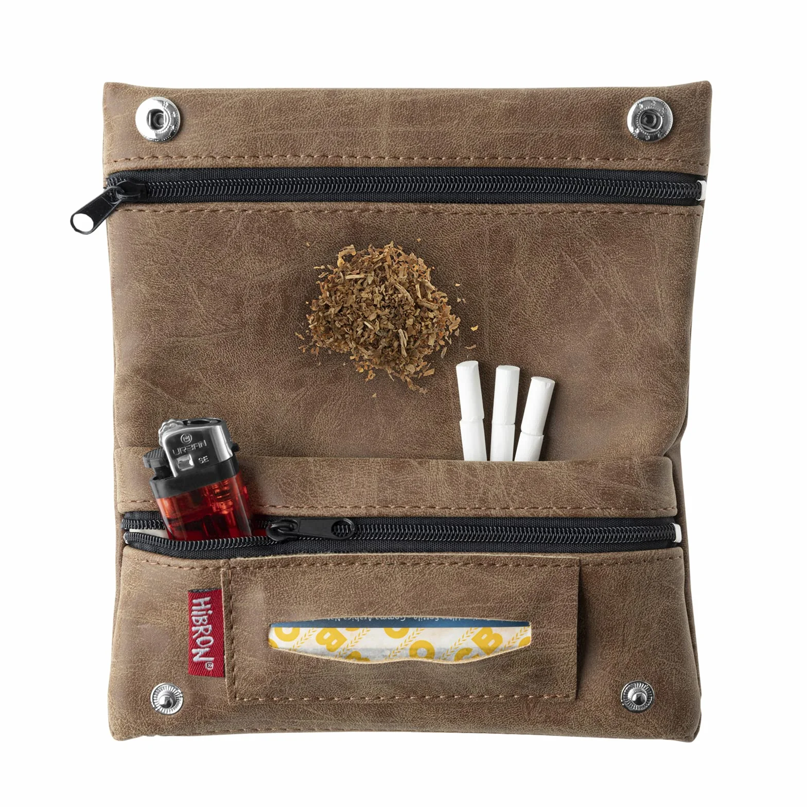 HIBRON Tabaquera Pitillera Funda Bolso para Tabaco de Liar Cuero Marrón