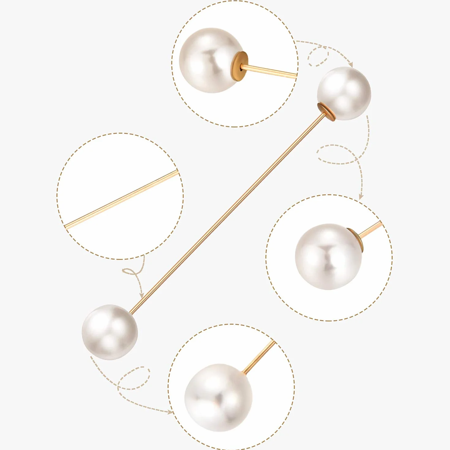 Clip de Suéter de Mujer Broches de Perlas de Imitación Doble Broche Blanco Negro