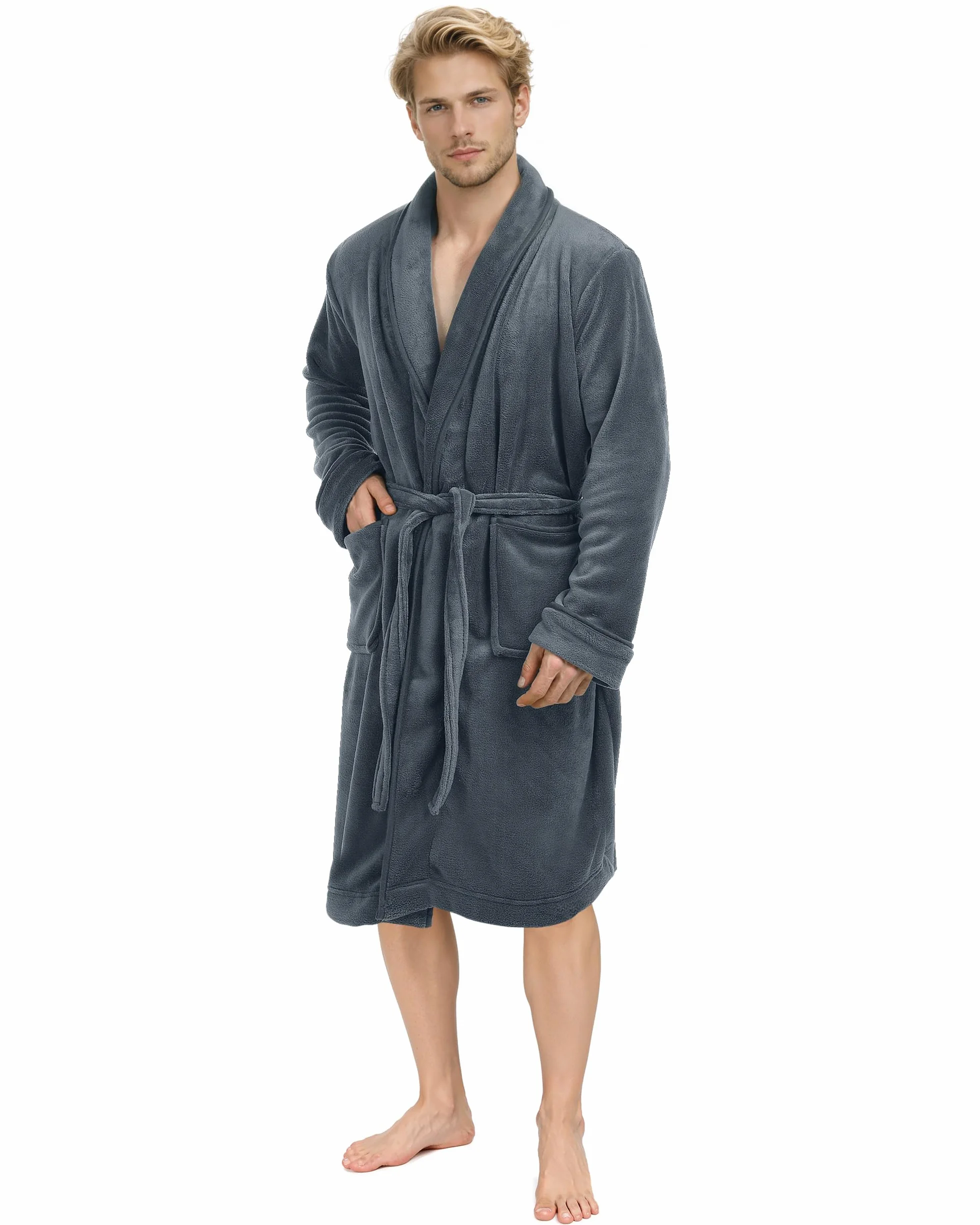 NY Threads Bata de hombre con cuello chal, ropa de dormir suave