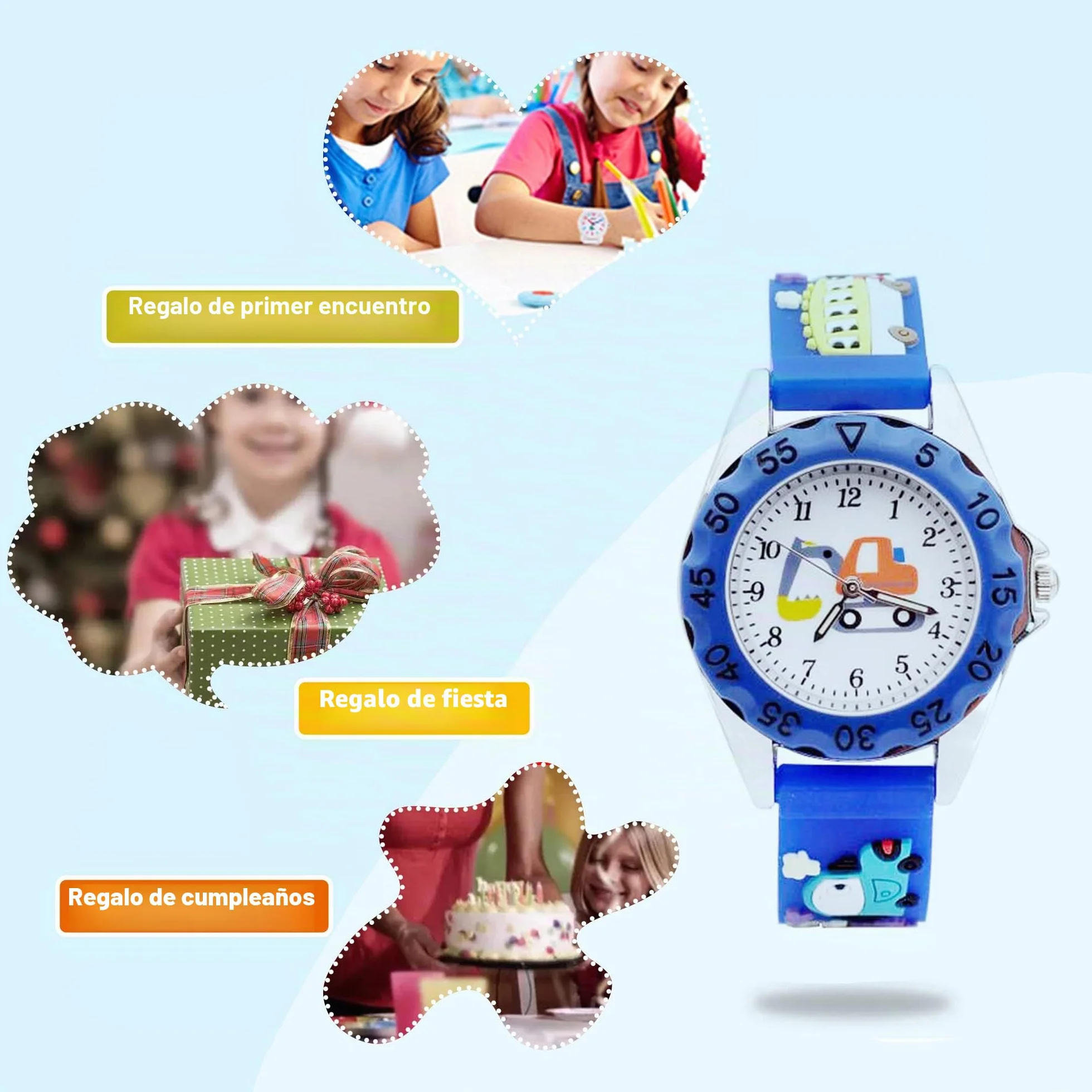 Reloj de Pulsera Analógico Cuarzo para Niño Niña 3-10 Años Cute 3D Cartoon Correa Silicona