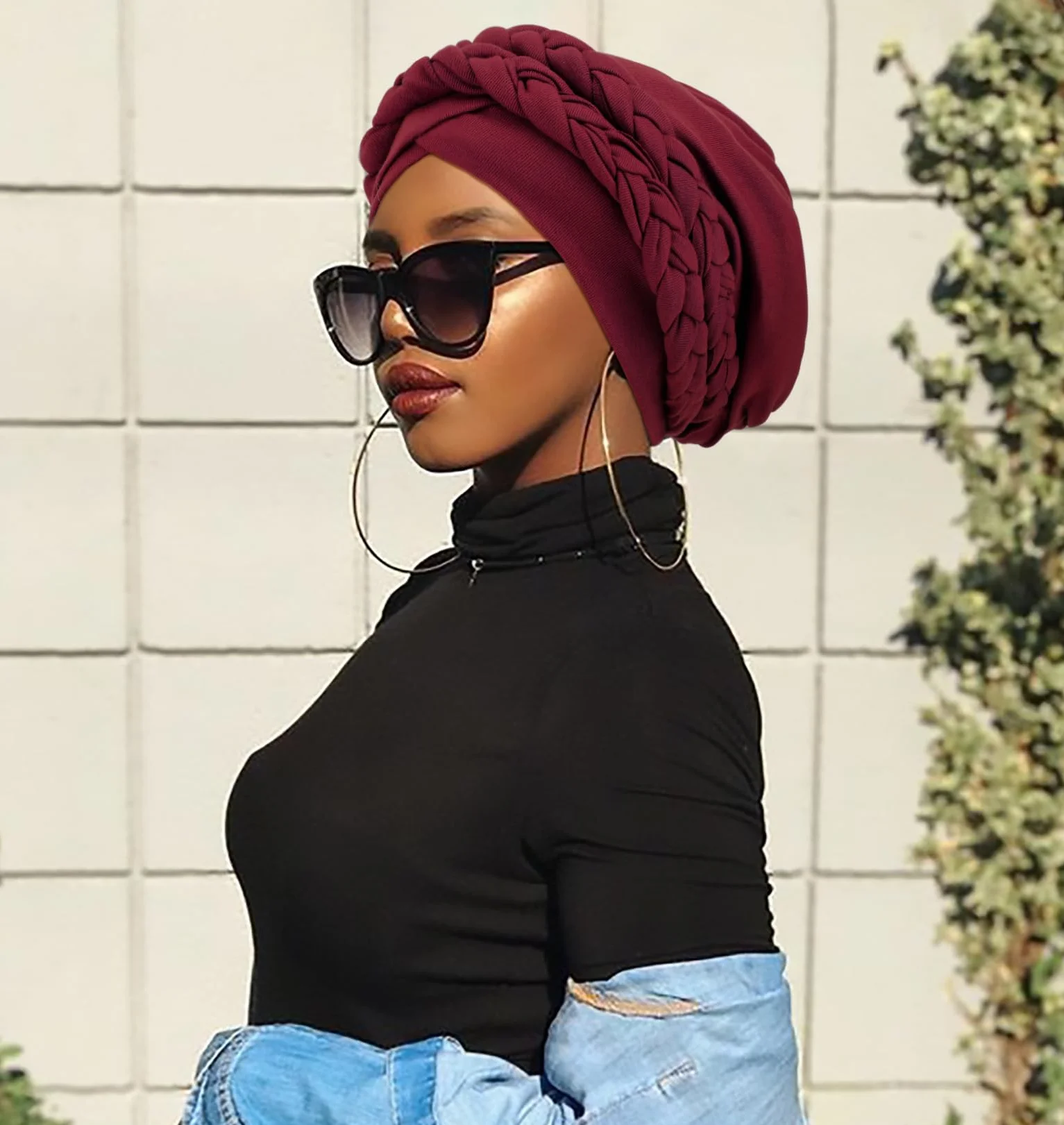 DRESHOW Turbante Africano Doble Preatado Trenzado Envoltura de Cabeza Sombrero Moda Gorro Quimio