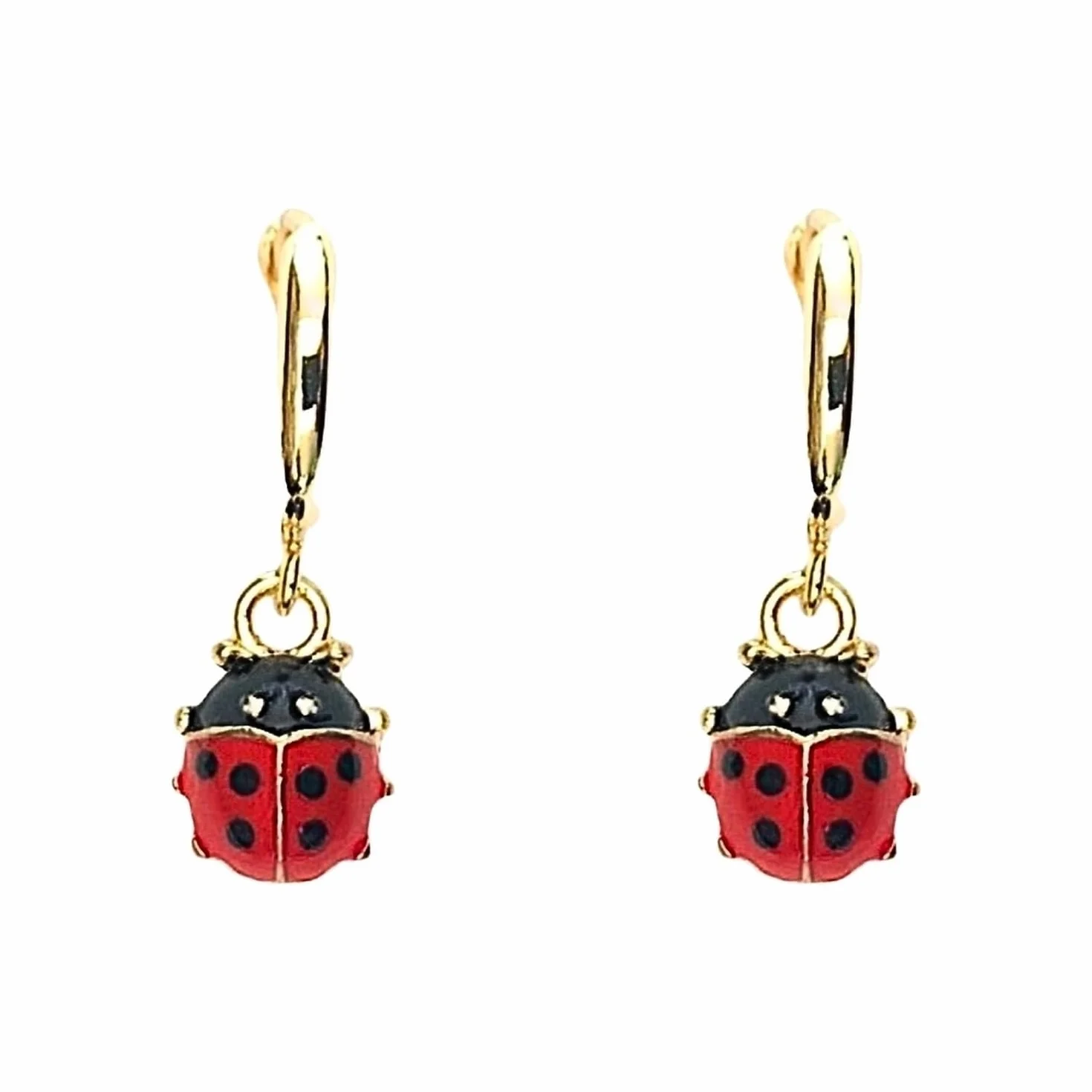 ASTER ALHELÍ Pendientes Dorados Mujer Mariquitas Aros Pequeños Chapados en Oro Colgantes Mariquita Roja Regalo Original