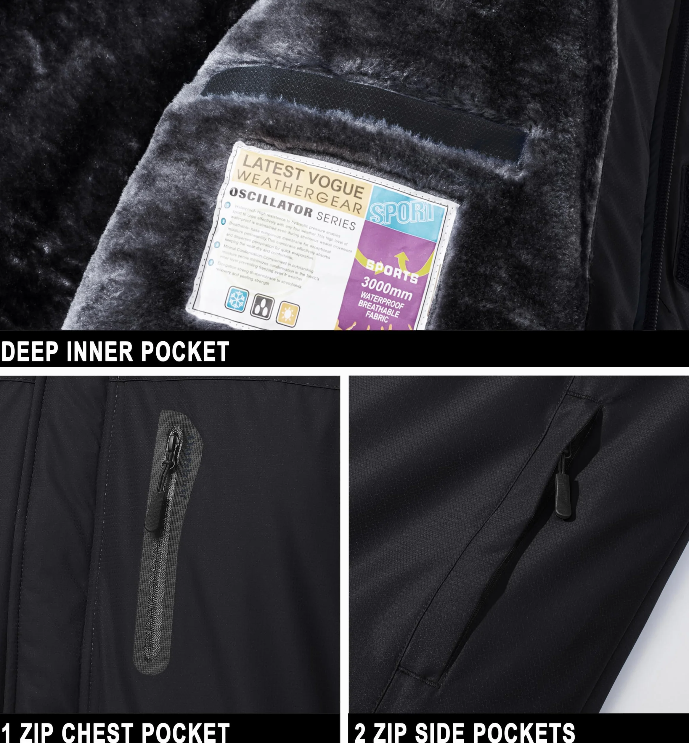 MAGCOMSEN Chaqueta de esquí impermeable Parka cortaviento con capucha