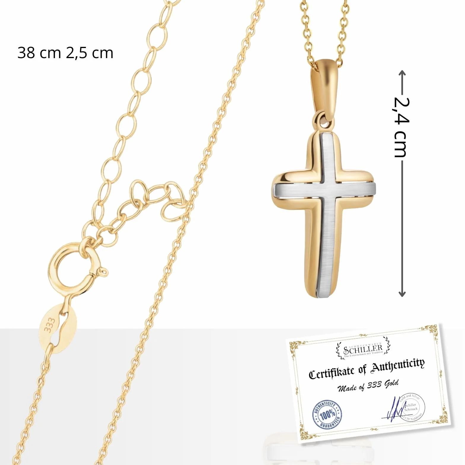 Collar Con Colgante De Cruz En 333 Oro Bicolor Para Niños