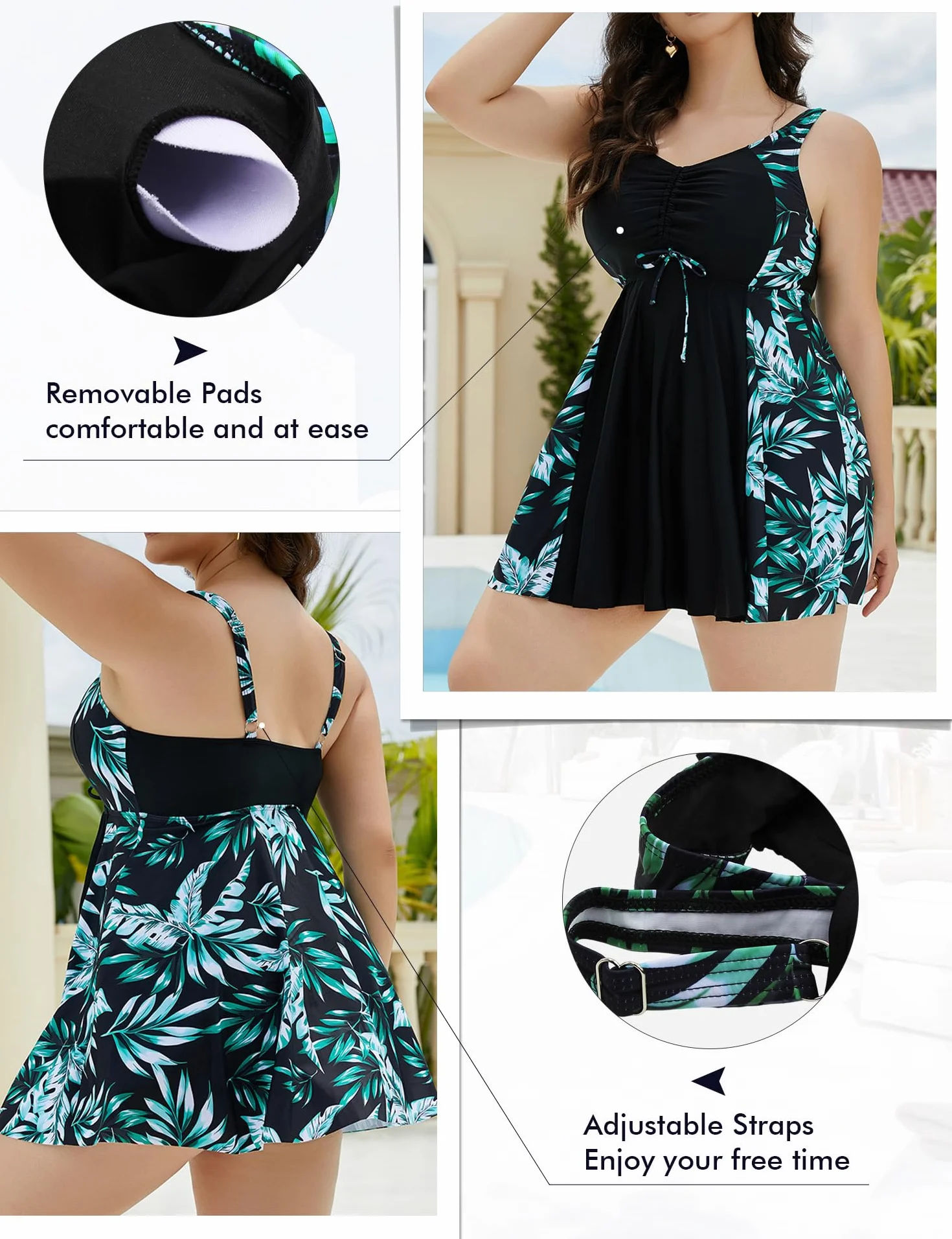 Tankini Talla Grande Mujer 2 Piezas Cuello en V Bañador Tirantes Ajustable L-5XL