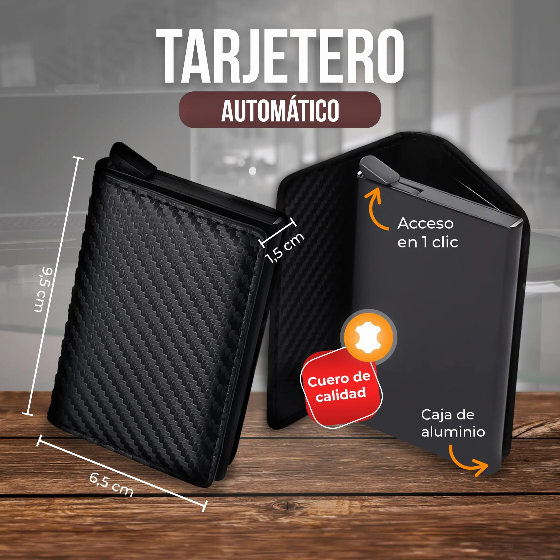 Cartera Hombre Pequeña con Tarjetero Automático Interior Aluminio Protección RFID Capacidad 6 Tarjetas Billetes Documentación Cuero Diseño Compacto Antirrobo