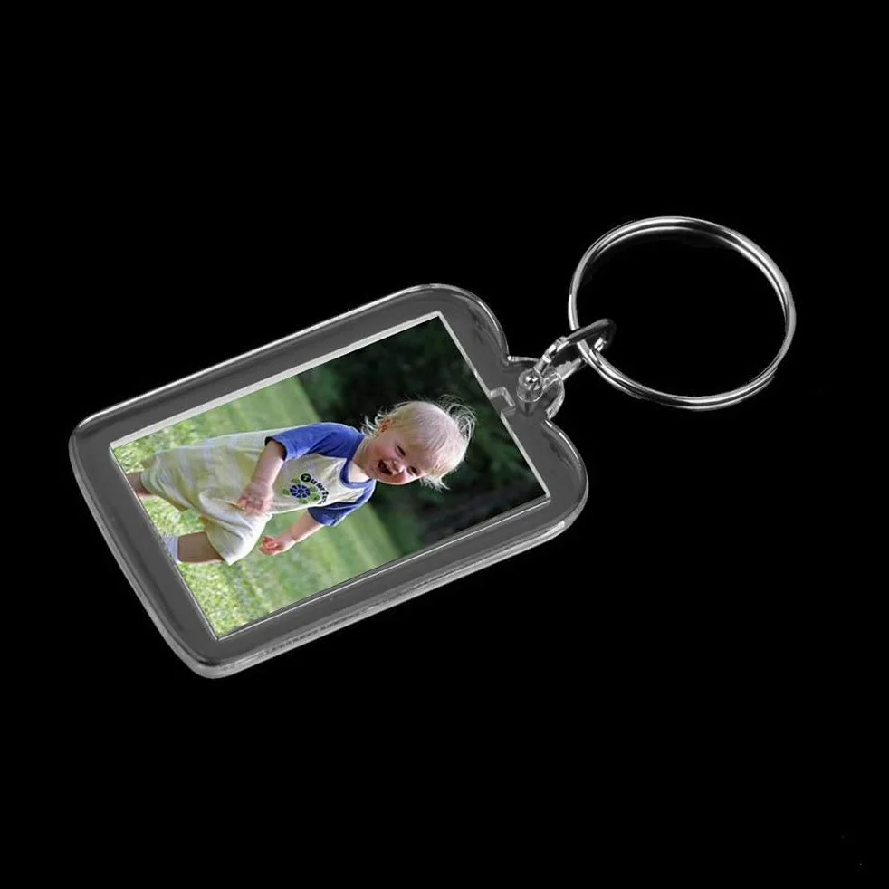 Voarge 10 llaveros acrílicos transparentes para fotos, portarretratos rectangulares 5x3,3 cm, manualidad regalo